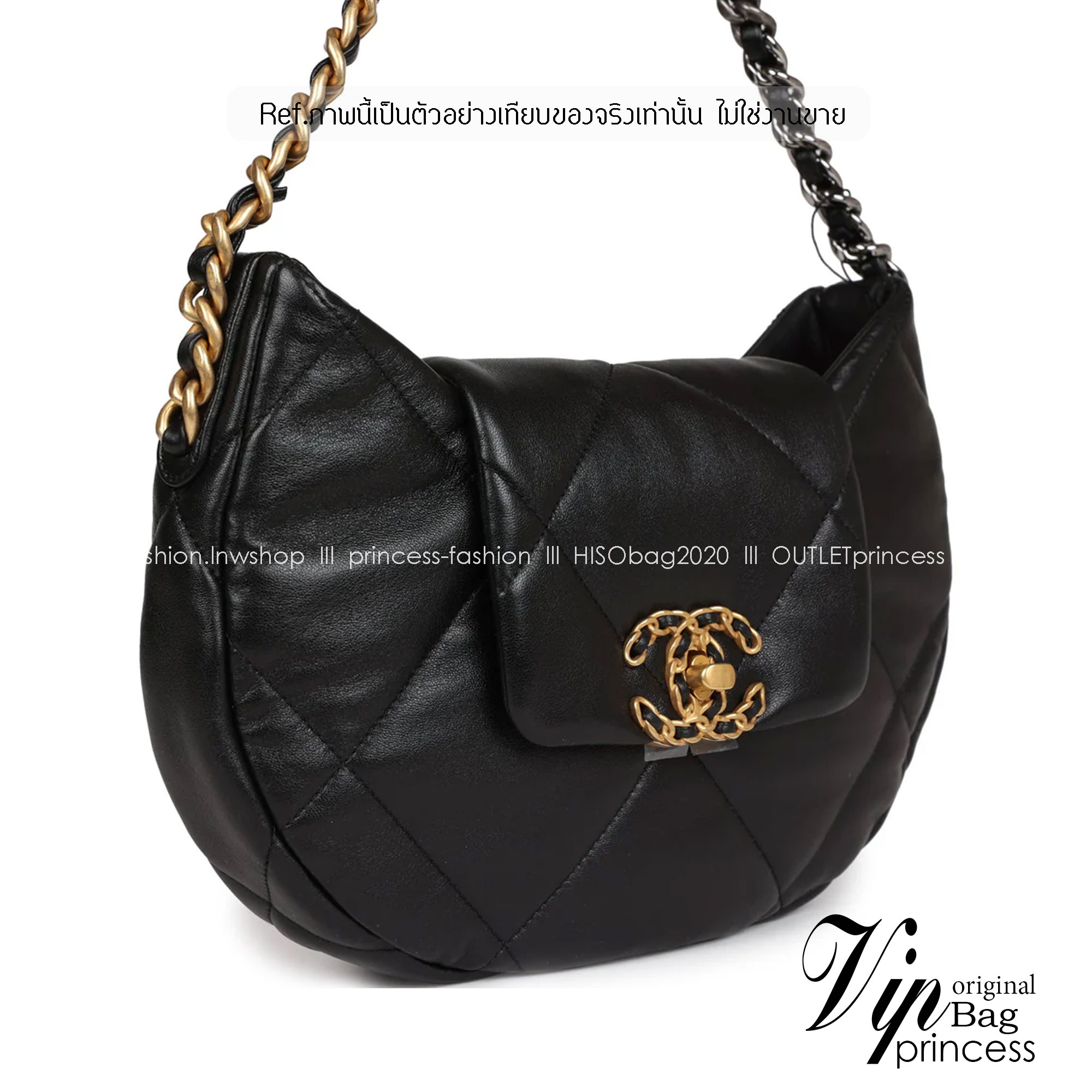 CHANEL 19 Hobo Bag Black Mixed Metal Hardware กระเป๋าสะพายหนังแท้ เกรดออริ ท็อป สลับแท้ 1:1 ผ่านทุก ตม ใช้งานต่างประเทศได้