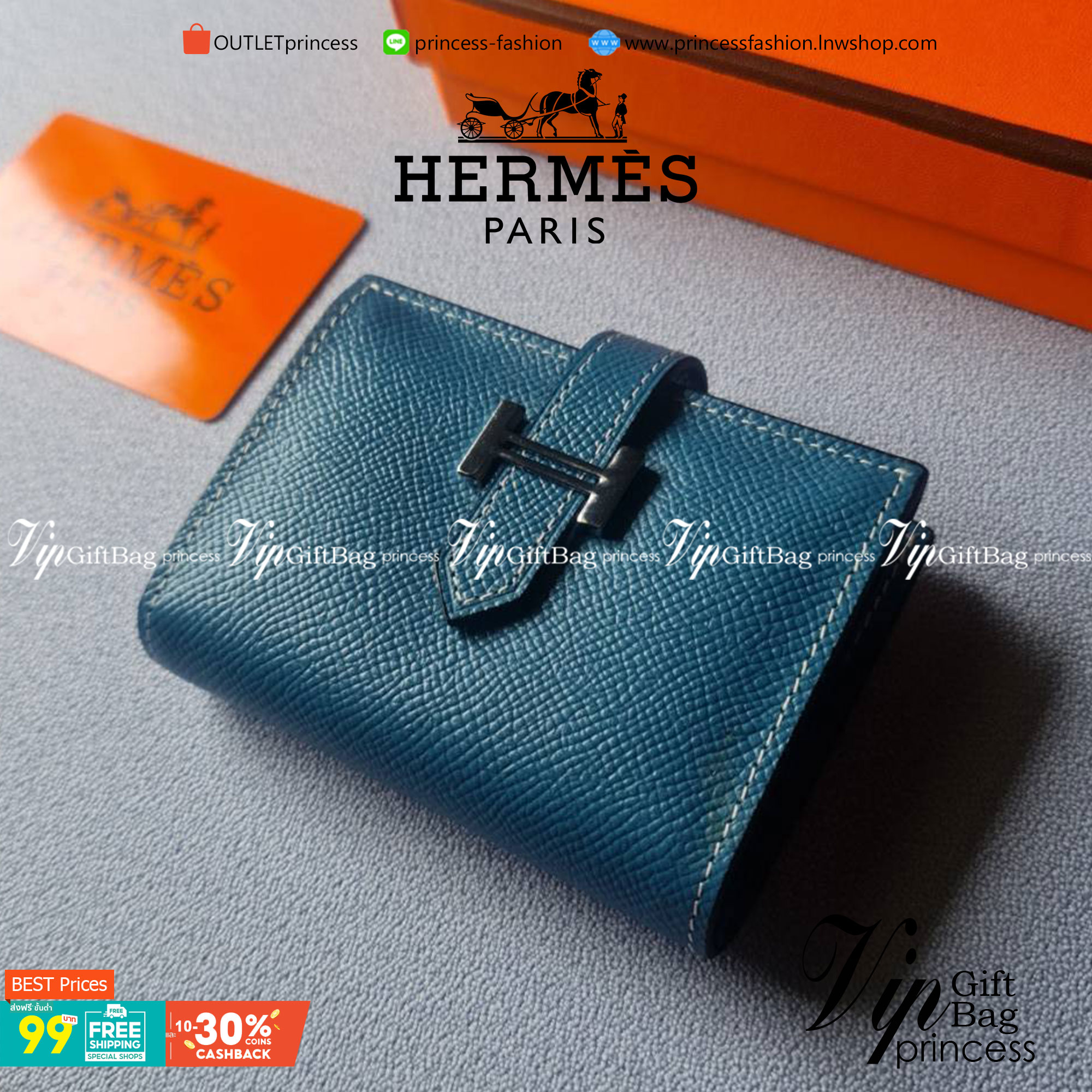 VIP หนังแท้ 】HERMES MINI BEARN WALLET UNISEX