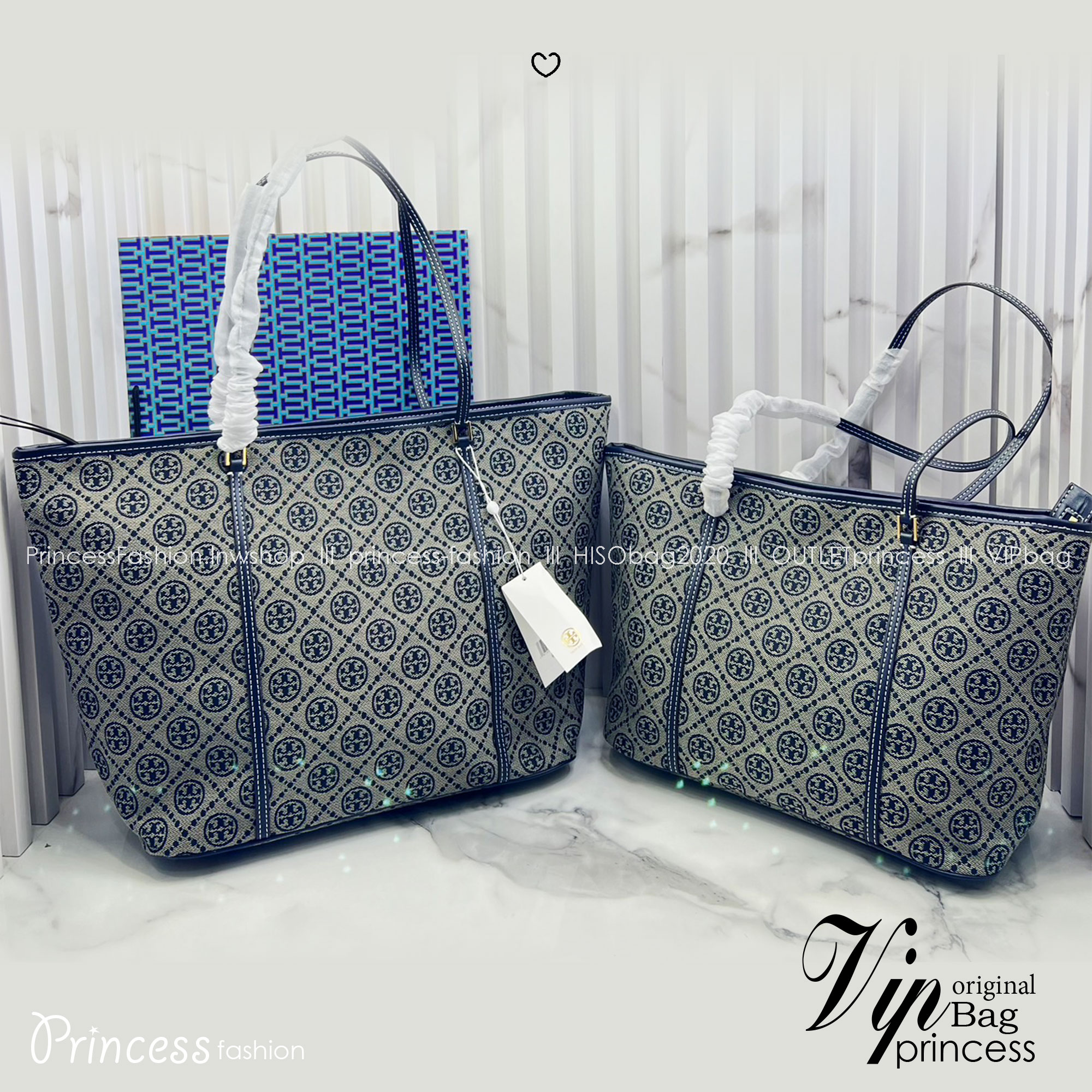 ORI หนังแท้ | Tory Burch T Monogram zip tote bag กระเป๋าทรงโท้ทใบใหญ่ทรงกว้างพร้อมใบเล็กเข้าเซ็ท ดีไซน์สายหนังแต่งคาดหน้า ตัวงานผ้าแจ็คการ์ดตัดขอบหนัง เดอะเบสท์ เซลเลอร์!!