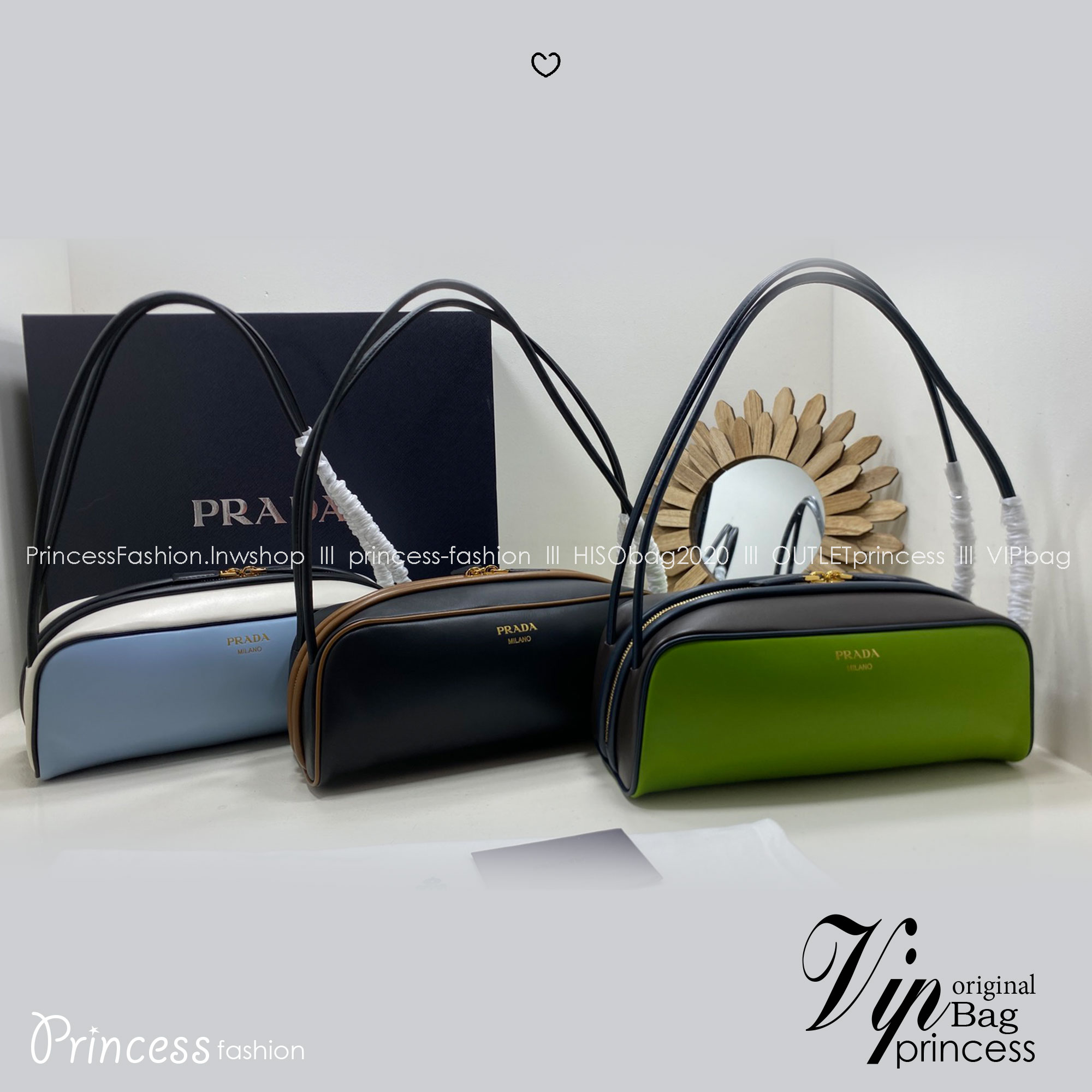 TOP ORI หนังแท้ | Prada Swing smooth leather shoulder bag / Prada Hobo Bag กระเป๋าสะพายสไตน์สปอร์ตเรียบหรูดีไซน์ใหม่เรียบง่าย หนังแท้เรียบสวยสัมผัสนุ่มละมุน โทนสีทูโทนแต่งแต้มสีสันให้โดดเด่น