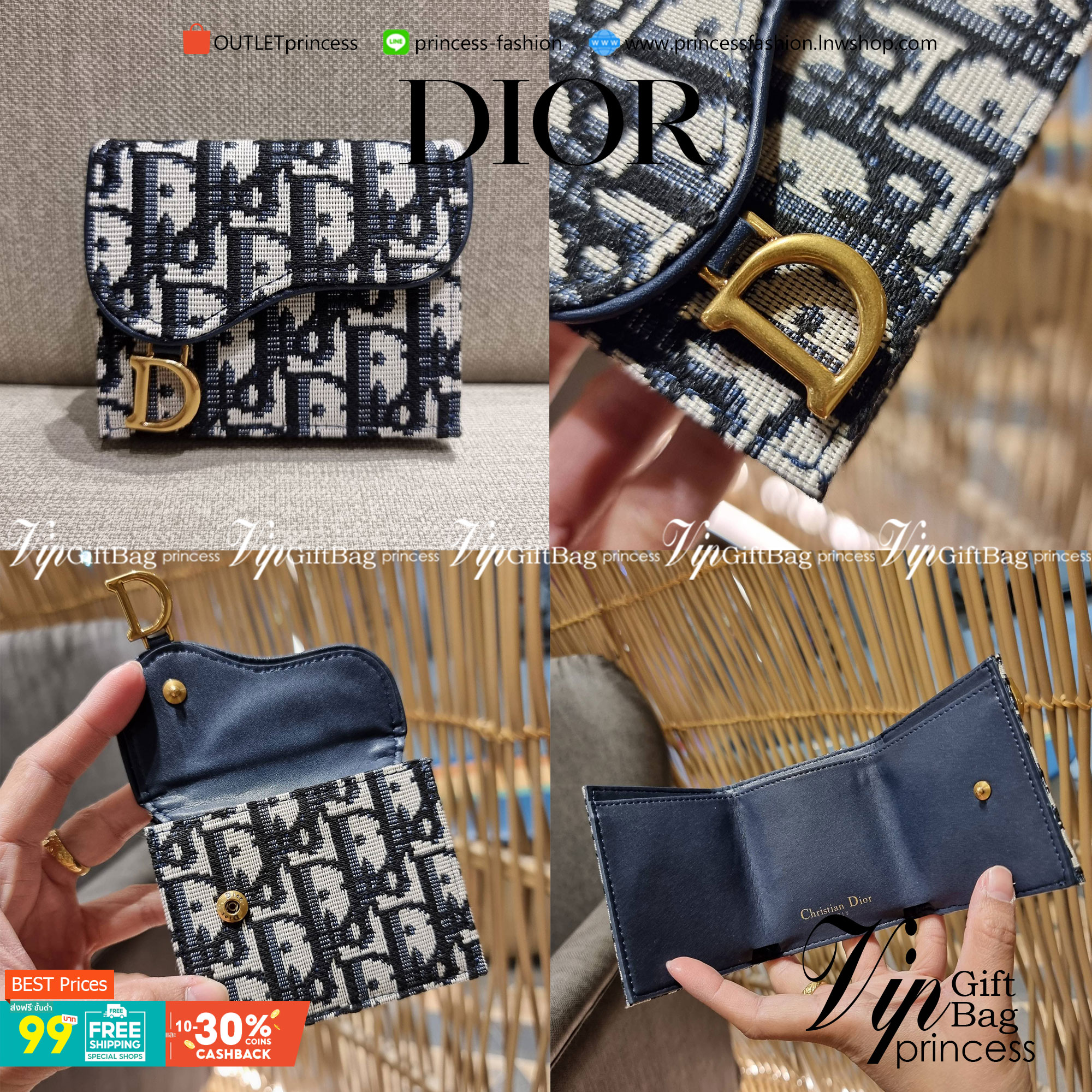 VIP 】CD MULTI WALLET WITH GWP กระเป๋าสตางค์ขนาดเหมาะมือ กะทัดรัดไม่กินพื้นที่ พรีเมี่ยมกิ๊ฟจากเคาน์เตอร์ ดีไซน์แบบพับ ใช้งานง่าย น่ารักน่าใช้จริงๆ วัสดุผ้าแคนวาสปักลาย สลับหนังแท้ภายใน ภายในมีช่องใส่บัตร ใส่ธนบัตรได้ สะดวกใช้มากๆ มาพร้อม box set ในราคาที่