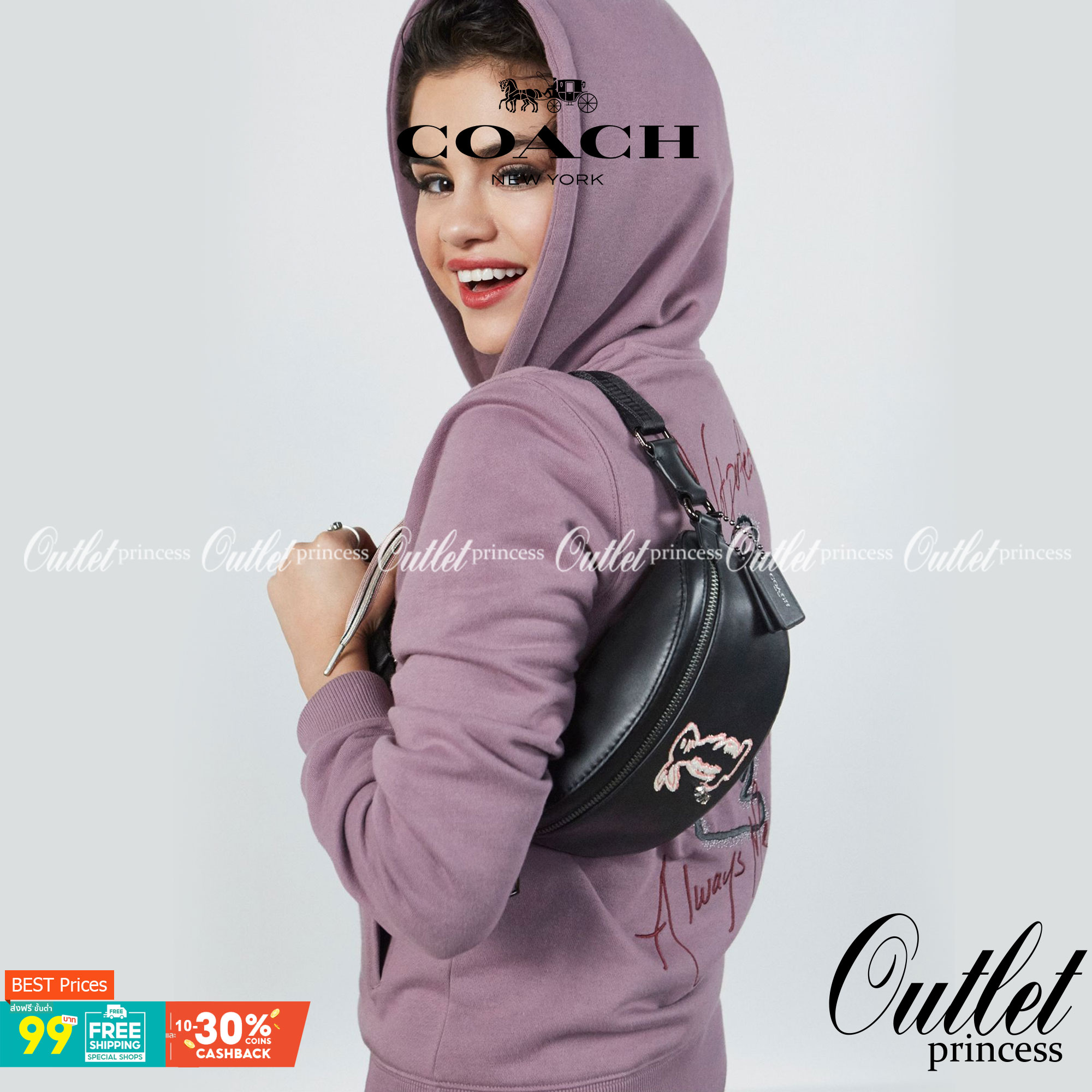 COACH SELENA BELT BAG WITH BUNNY (39315 Pink) / (39316 Black) กระเป๋าสะพาย/คาดอก/คาดเอว รุ่น Limited Edition น่ารักมาก💕 วัสดุหนังแท้ หนังนิ่มอยู่ทรง เปิด-ปิด ด้วยซิป ใส่ Iphone+ กระเป๋าสตางค์ใบสั้น ใส่ของจุกจิกได้ ด้านหลังมีอีก 1 ช่องซิป สายปรับระ