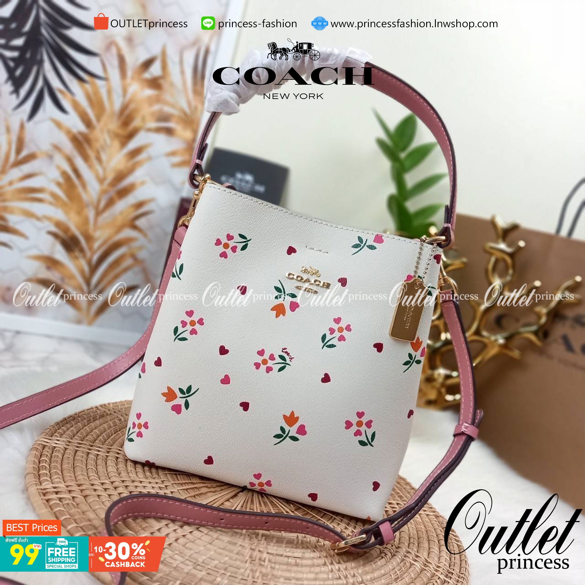 COACH SMALL TOWN BUCKET BAG WITH HEART PETAL PRINT(C7975//C7976)🌺💞กระเป๋าถือ กระเป๋าสะพาย ทรงฮิตยอดนิยมตลอดกาล>>ปริ้นลายดอกไม้รูปหัวใจมินิ น่ารักเกินเบอร์มาก🥰 ไม่ว่าจะออกมาคอลเลคชั่นไหนๆ ก็ครองใจสาวๆไปได้ทุกรุ่น/ วัสดุหนังแคน