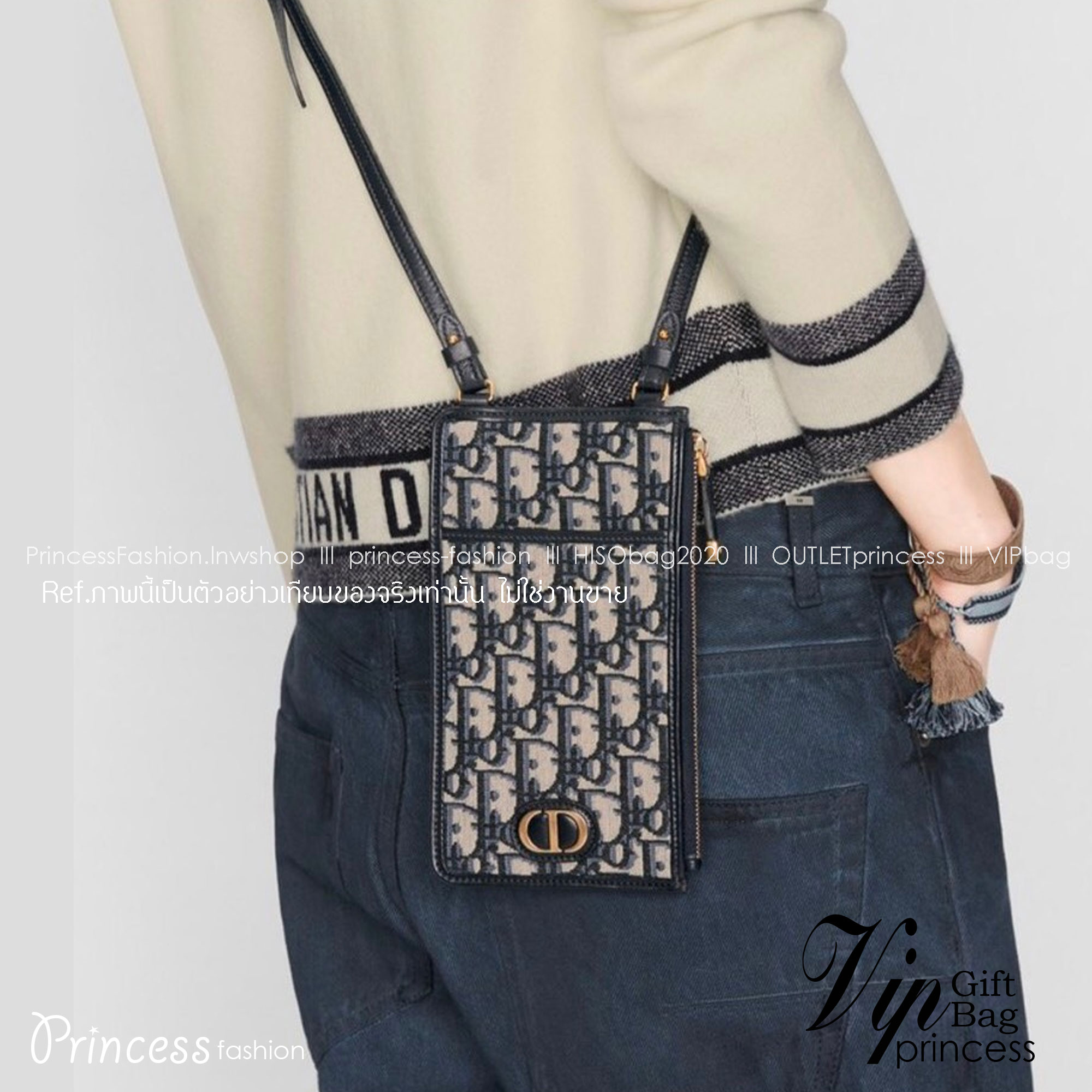 Dior 30 montaigne long wallet /Dior phone bag เกรดออริจินอล กระเป๋าเงินใบยาวลาย dior oblique ติดโลโก้ CD สีทองด้านหน้า