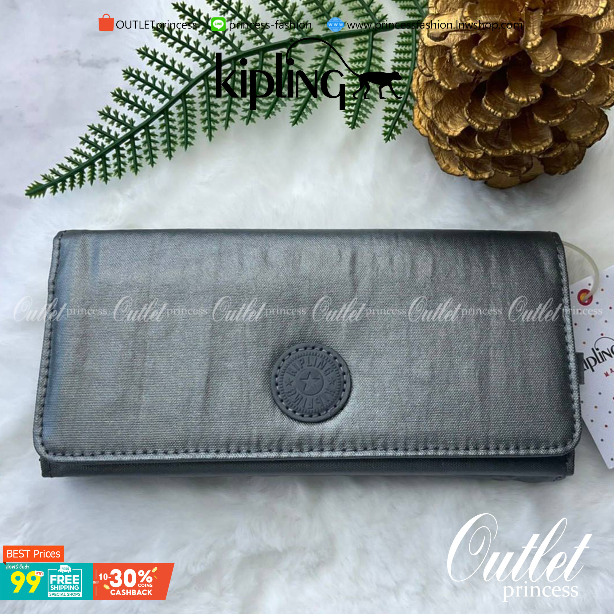 กระเป๋าสตางค์ยาว 3 พับตอน Kipling Brownie long tri-fold wallets กระเป๋าสตางค์ยาวแบบ3พับตอน วัสดุกันน้ำ เปิดปิดด้วยกระดุมแป๊ก มีช่องใส่ธนบัตรหลายช่อง ช่องเสียบการด์ได้ถึง13ช่องลายจุด และใส่รูปภาพได้อีก2ช่อง ช่องซิปใส่เหรียญ ช่องธนบัตร 3 ช่อง ที่จับหัวซิปปั