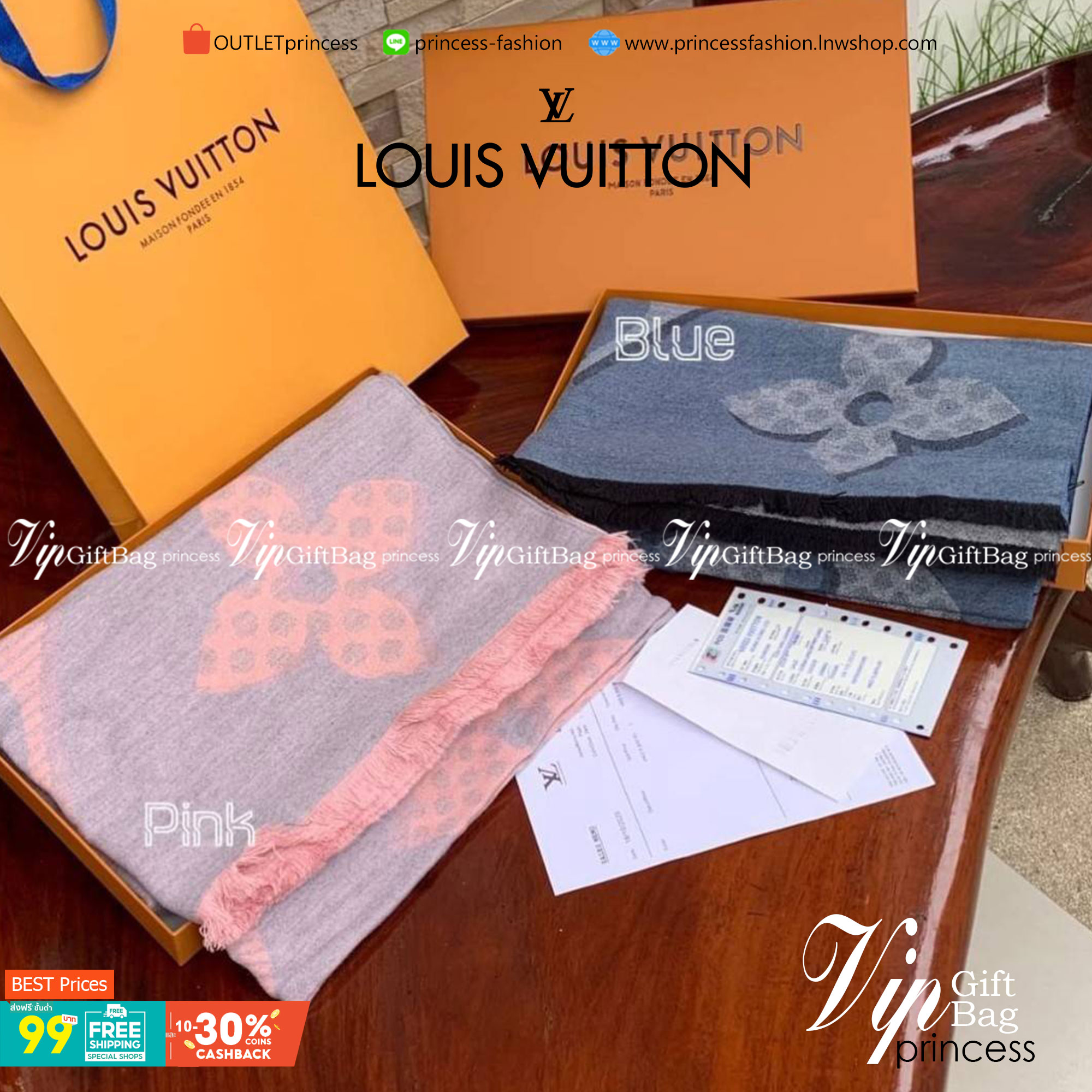 Louis Vuitton Women’s Scarves Accessories อีกหนึ่งแบรนด์ดังจากปารีส ด้วยงานพรีเมี่ยมกิ้ฟ ส่งมอบความรู้สึกดีๆให้กับคนที่คุณรัก ในรูปแบบผ้าพันคอและผ้าคุมไหล่ผืนใหญ่ให้ความอบอุ่น ถักทอด้วยผ้าcashmere ผ้าเนื้อดี สัมผัสนุ่มมือ ทอลายในตัว สีและลายคมชัด เหมาะสำห