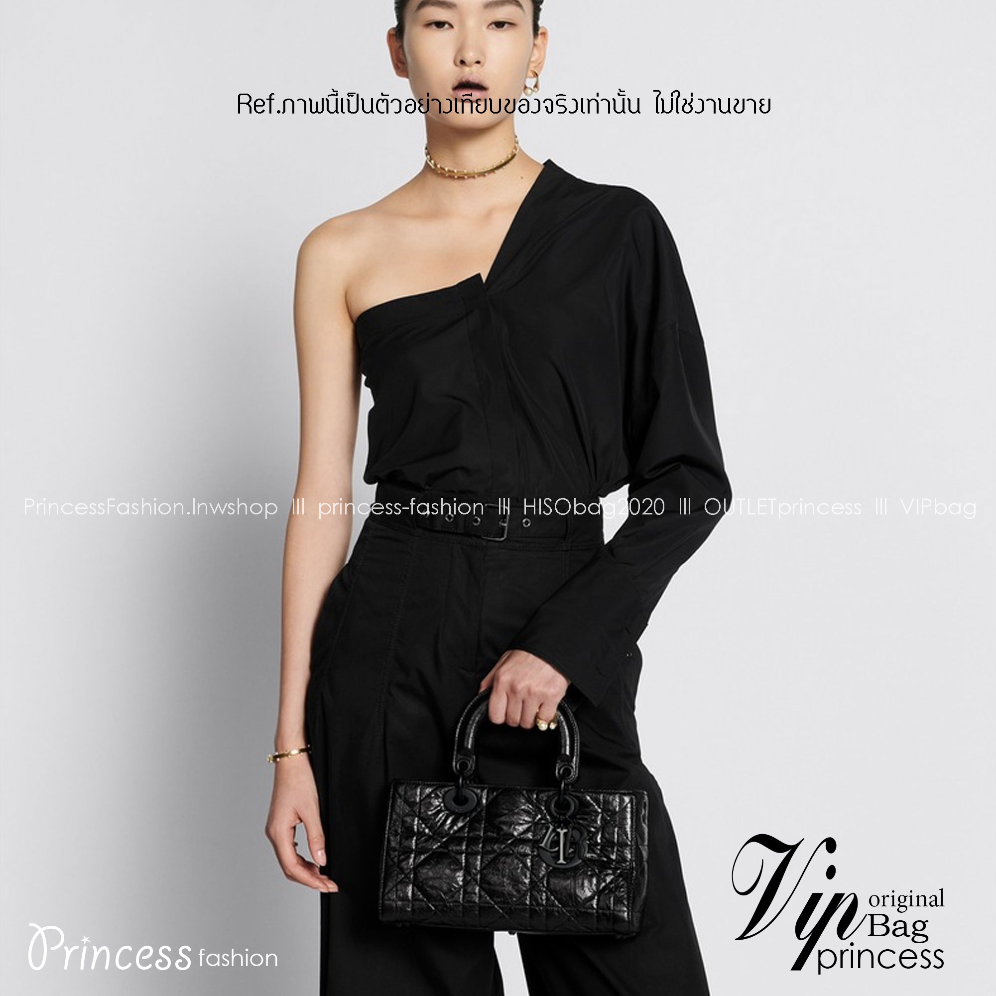 DIOR Lady D-Sire My ABCDior Bag Macrocannage Crinkled Leather กระเป๋าสะพายซีซันใหม่ ดีไซส์หนังย่น โทนดำทั้งใบสวยหรูคลาสสิก เกรดออริ 1:1 ใช้งานต่างประเทศได้