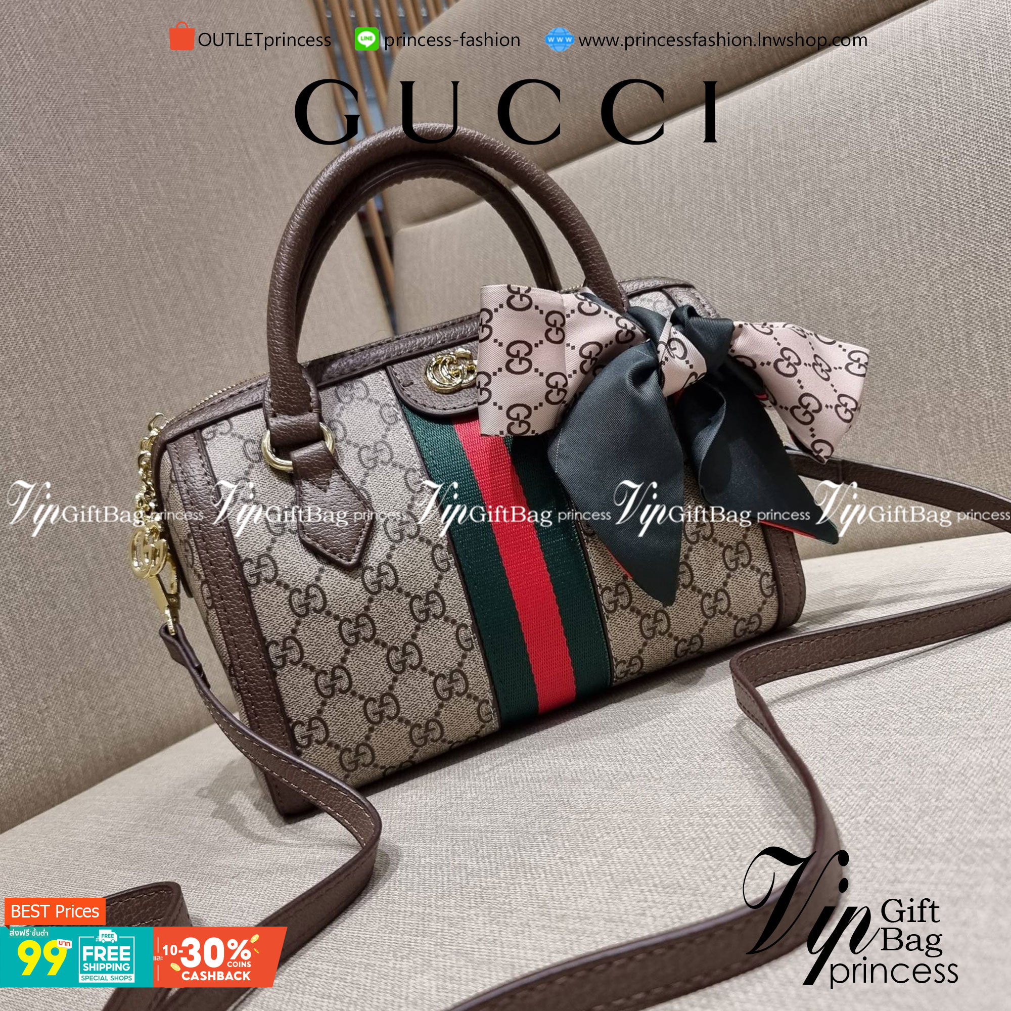 VIP 】GC CLASSIC DUFFLE BAG VIP GIFT กระเป๋าถือทรงหมอนสวยคลาสสิค สินค้าพิเศษจากเคาน์เตอร์ duty free แถมฟรี!! โบว์ผ้าลายแบรนด์ สำหรับตกแต่งหูกระเป๋า ผูกเป็นโบว์ หรือพันถนอมหูกระเป๋าก็ดูหรูมาก วัสดุหนังแคนวาส ดีไซน์แถบคาดโดดเด่น สวย หรู ใบจริงสวยมาก! เปิด-ปิ