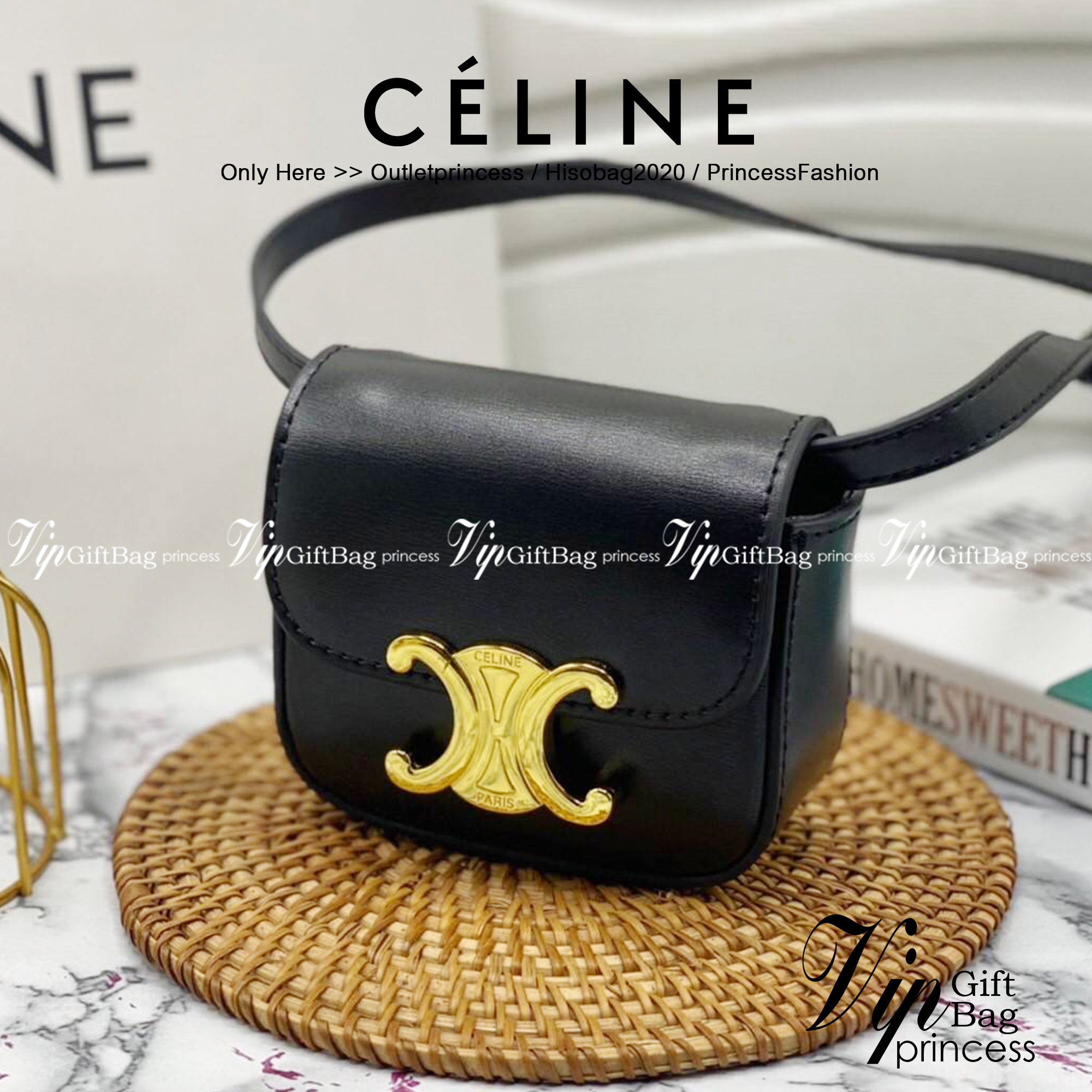 หนังแท้ CELINE MINI TRIOMPHE IN TRIOMPHE CANVAS AND CALFSKIN ใบเล็กน่ารัก งานหนังแท้ทั้งใบ กระเป๋ามินิทรงชิค ดีไซน์รูปกล่องสุดแสนมินิมอล สามารถสะพายแบบ Crossbody และยังเป็น Belt Bagได้อีกด้วย แบบไม่มีตกยุค ด้านหน้าโดดเด่นด้วยโลโก้สีทอง เป็นอีกหนึ่งตัวเลือ