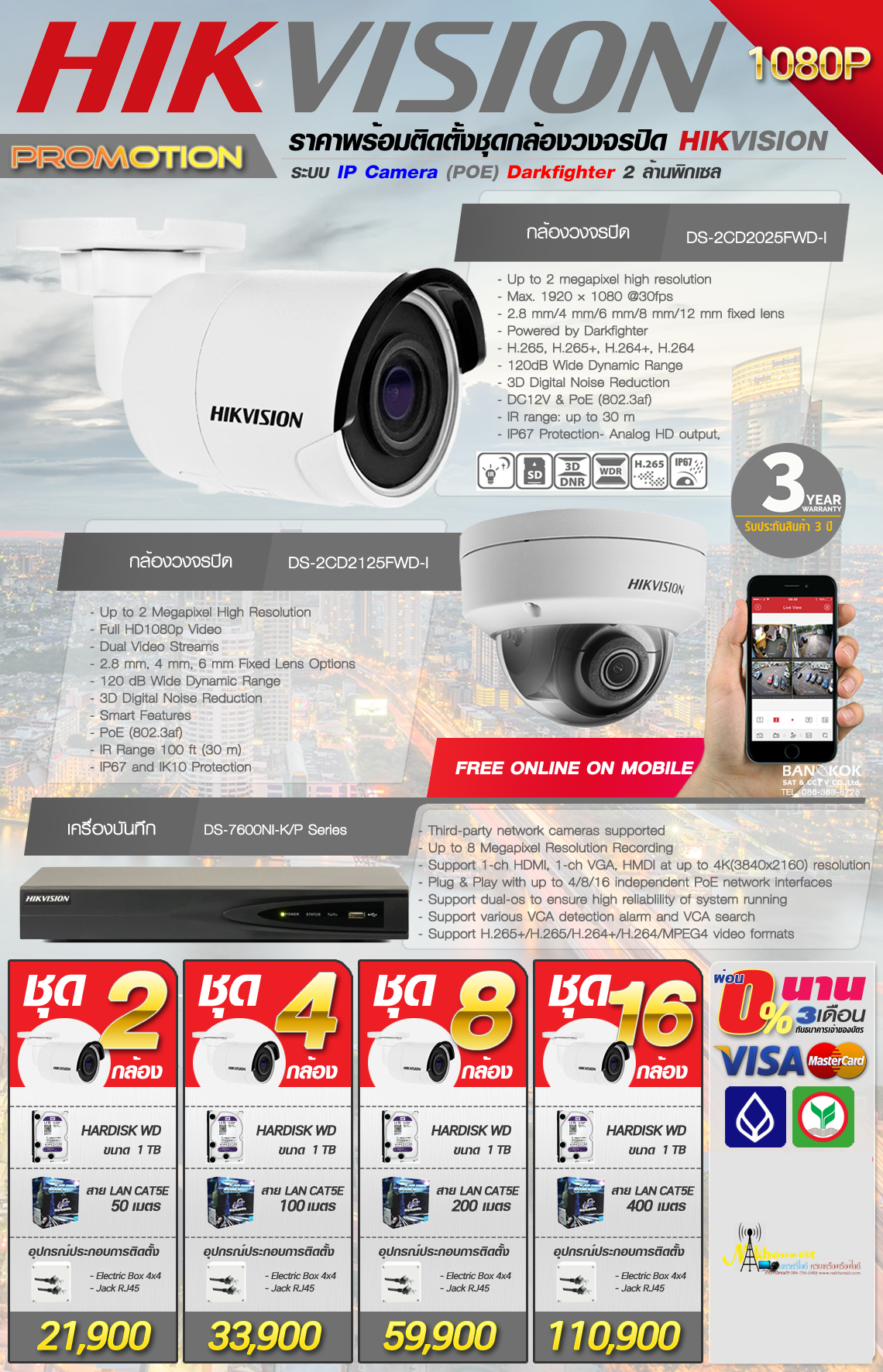 PROMOTION ระบบ IP Camera (POE) Darkfighter 2 ล้านพิกเซล กล้องวงจรปิด