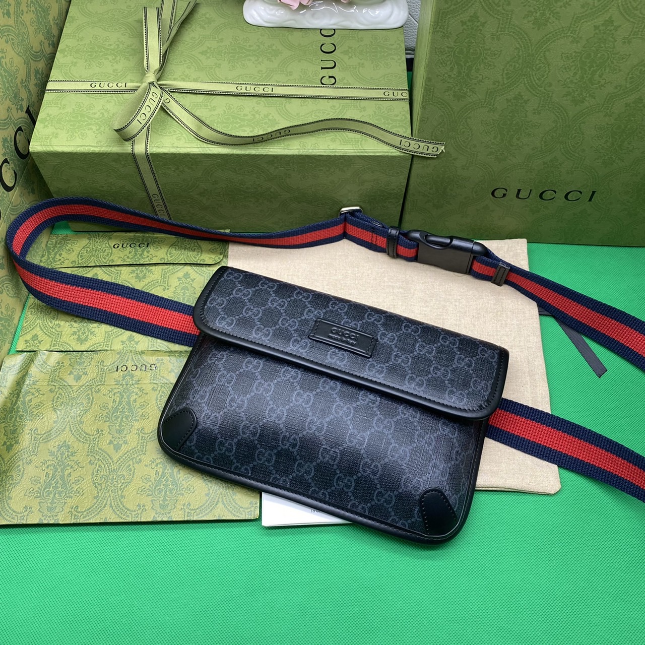 หนังแท้ GUCCI GG Black belt bag พร้อมส่งที่ไทย