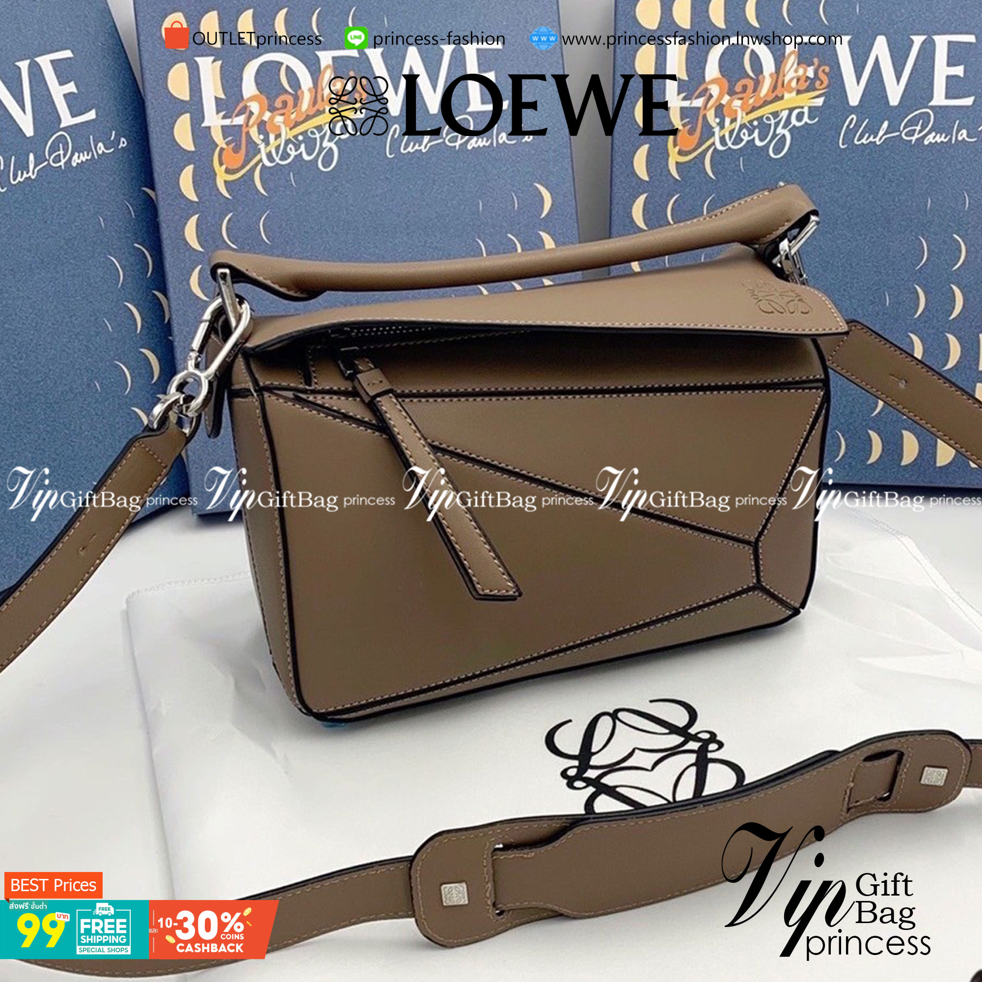 VIP 】LOEWE CROSSBODY BAG (LOEWE Puzzle Bag) กระเป๋าถือหรือสะพาย วัสดุ Calfskin หนังแท้หนังสวยอยู่ทรงขนาดกำลังดีน้ำหนักเบา เปิดปิดด้วยซิป ภายในโล่งกว้างสามารถใส่กระเป๋าสตางค์ มือถือ ของใช้ได้เยอะ ด้านหลังมีช่องซิปใส่ของ หูจับหนังแท้พร้อมสายสะพายยาวหนังแท้ถ