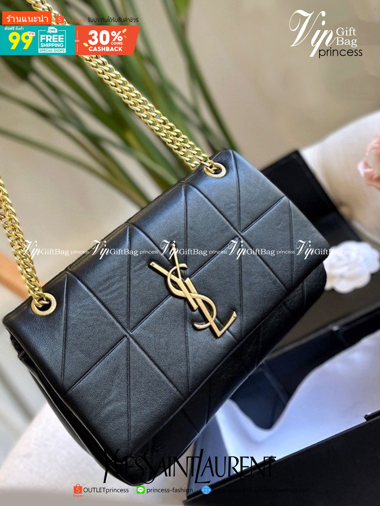 VIP 】YSL SAINT LAURENT BAG วัสดุหนังแกะ ตกแต่งลวยลายตาราง ด้านหน้าประดับโลโก้แบรนด์อะไหล่อทอง ขนาดกระทัดรัด หนังสวย มาพร้อมสายสะพายยาว สวยหรูดูดีค่ะ..!!