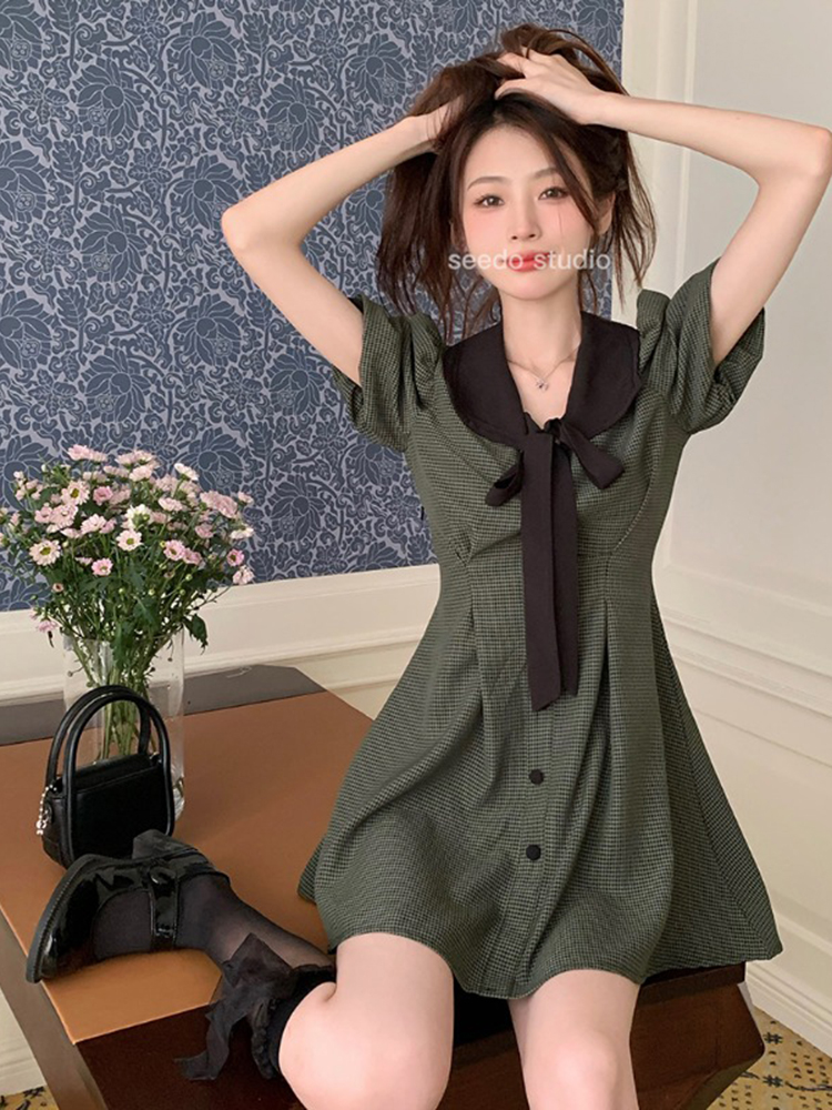 พร้อมส่ง 🛺🎈 Picha dress เดรสผูกโบว์สีเขียวผ้าเนื้อดีนิ่มมาก (38366)