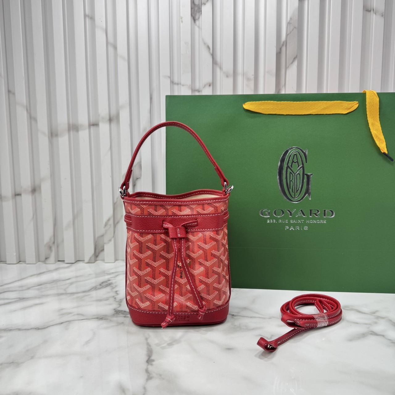RI หนังแท้ | Goyard Petit Flot Mini bucket bag กระเป๋าสะพายทรงบัคเก็ต ไซส์มินิ ดูผู้ดีในตัว วัสดุหนังแคนวาสพิมพ์ลายสวยคม
