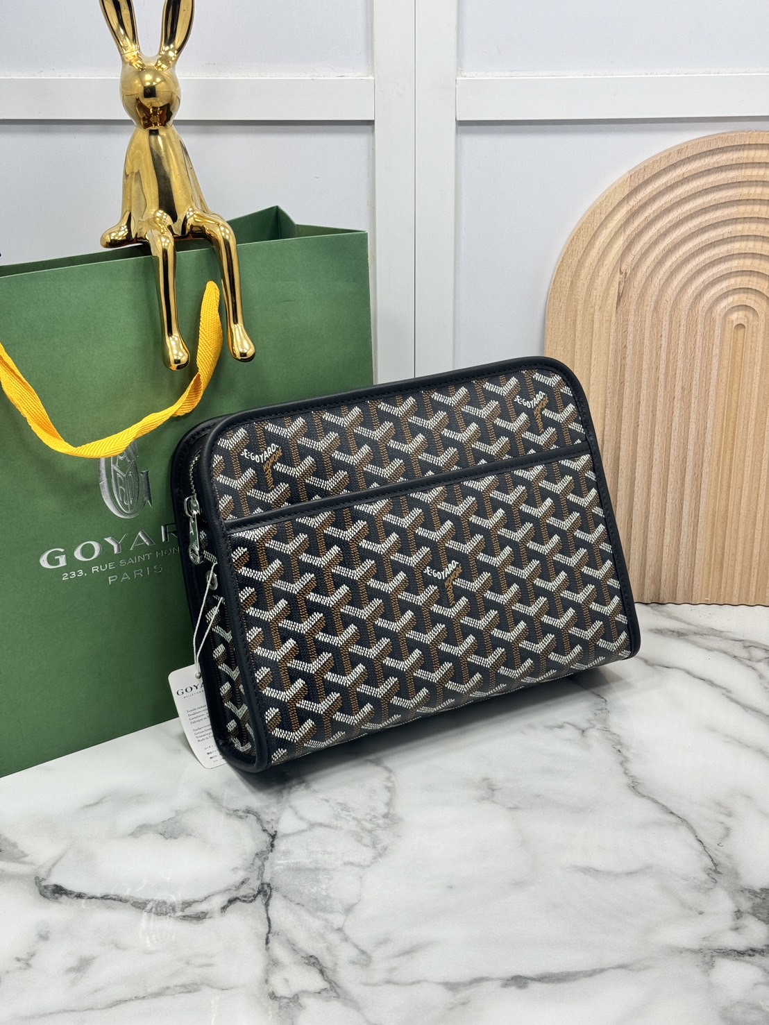 ORI หนังแท้ | Goyard Jouvence MM Toiletry Bag / Goyard Clutch bag กระเป๋าทรงคลัชกะทัดรัด เหมาะสำหรับการเก็บของในแนวตั้งและป้องกันการหกหรือรั่วไหล แคนวาสทำความสะอาดง่าย