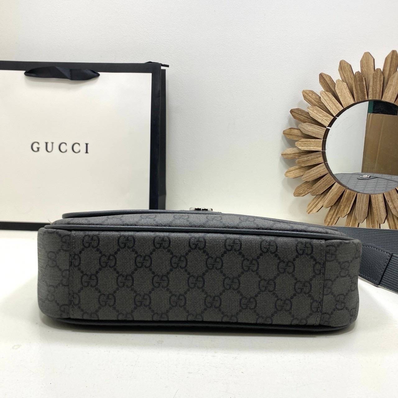 ORI หนังแท้ | GUCCI Ophidia medium messenger bag Gray กระเป๋าสะพายทรงแมสเซ็นเจอร์ Canvas GG Supreme เนื้อผ้าที่เหมาะสำหรับไลน์แอคเซสเซอรี่สำหรับผู้ชาย