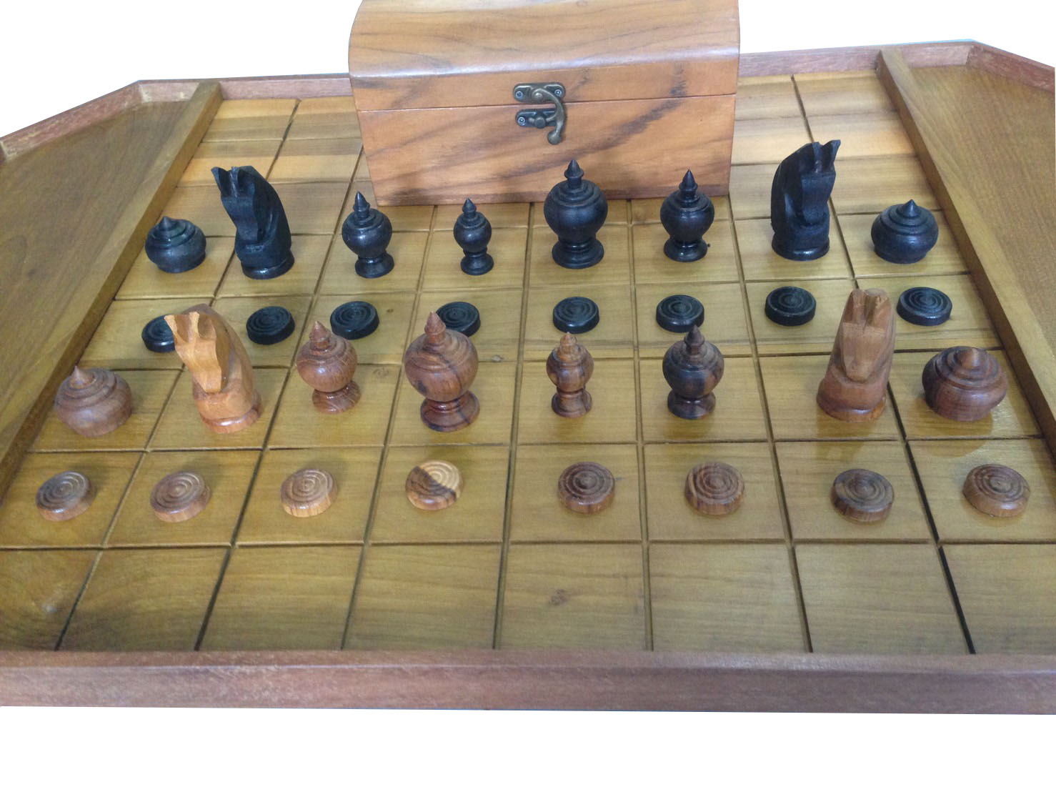 ชุดหมากรุกไทยกระดานไม้สักแบบมาตรฐานพร้อมตัวหมากและกล่อง