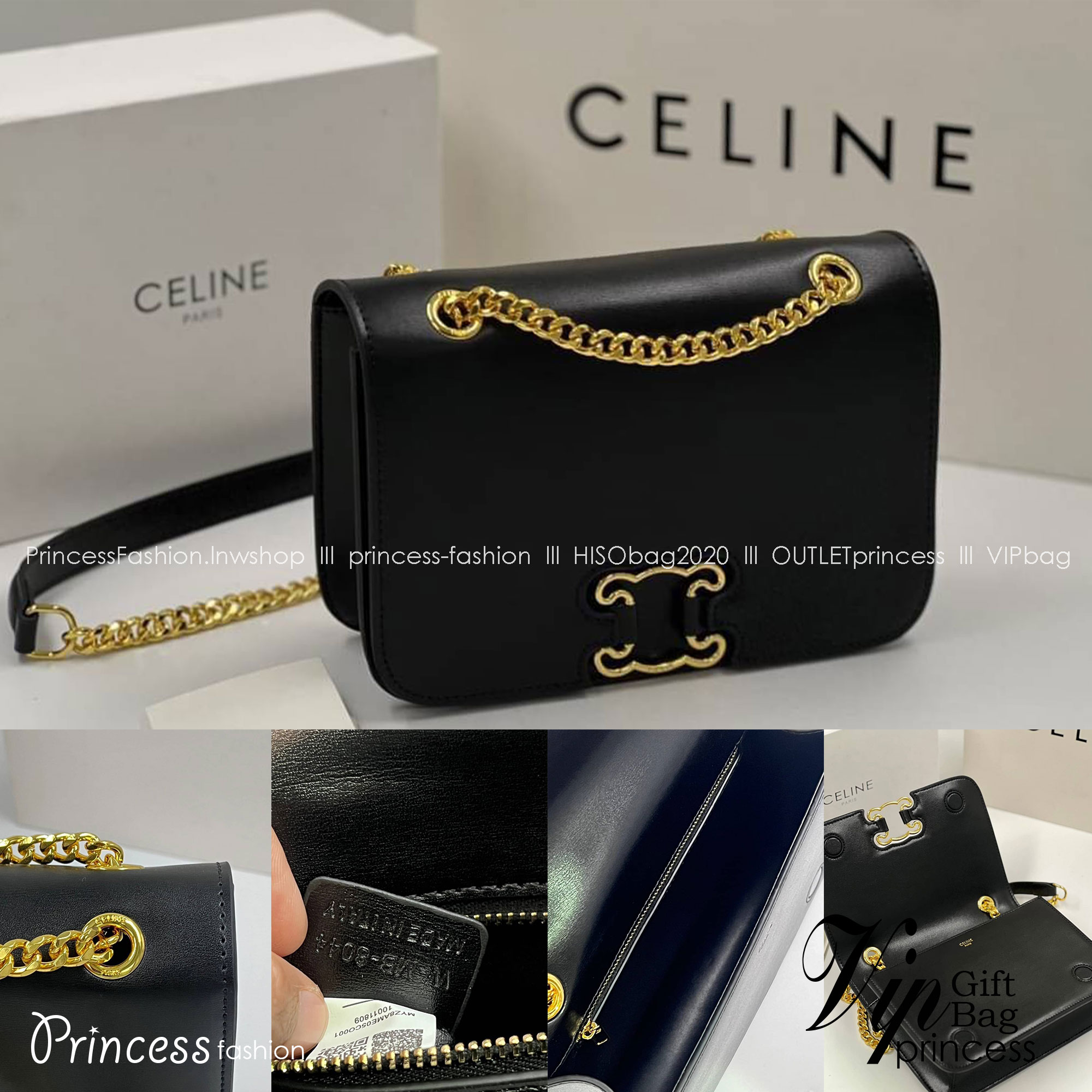 CELINE Classique Triomphe Bag in shiny / CELINE TRIOMPHE WITH CHAIN กระเป๋าสะพายทรงกล่องคล้าย Classic Box แต่มีรุ่นใหม่ออกแบบโลโก้สะดุดตาวินเทจ ด้วยดีไซน์ที่ดูโฉบเฉี่ยว
