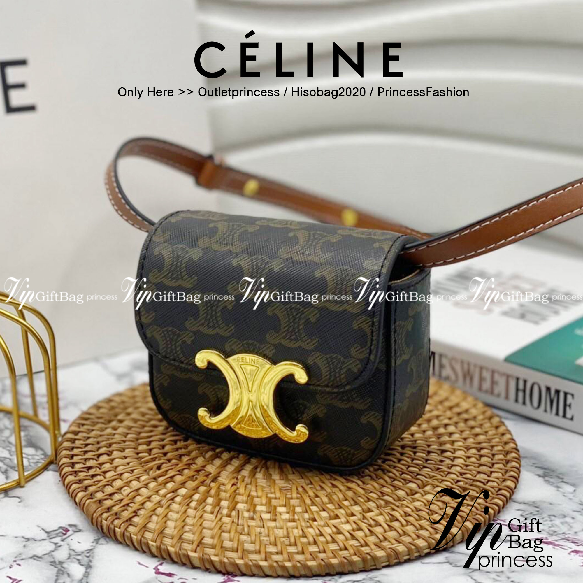 หนังแท้ CELINE MINI TRIOMPHE IN TRIOMPHE CANVAS AND CALFSKIN ใบเล็กน่ารัก งานหนังแท้ทั้งใบ กระเป๋ามินิทรงชิค ดีไซน์รูปกล่องสุดแสนมินิมอล สามารถสะพายแบบ Crossbody และยังเป็น Belt Bagได้อีกด้วย แบบไม่มีตกยุค ด้านหน้าโดดเด่นด้วยโลโก้สีทอง เป็นอีกหนึ่งตัวเลือ