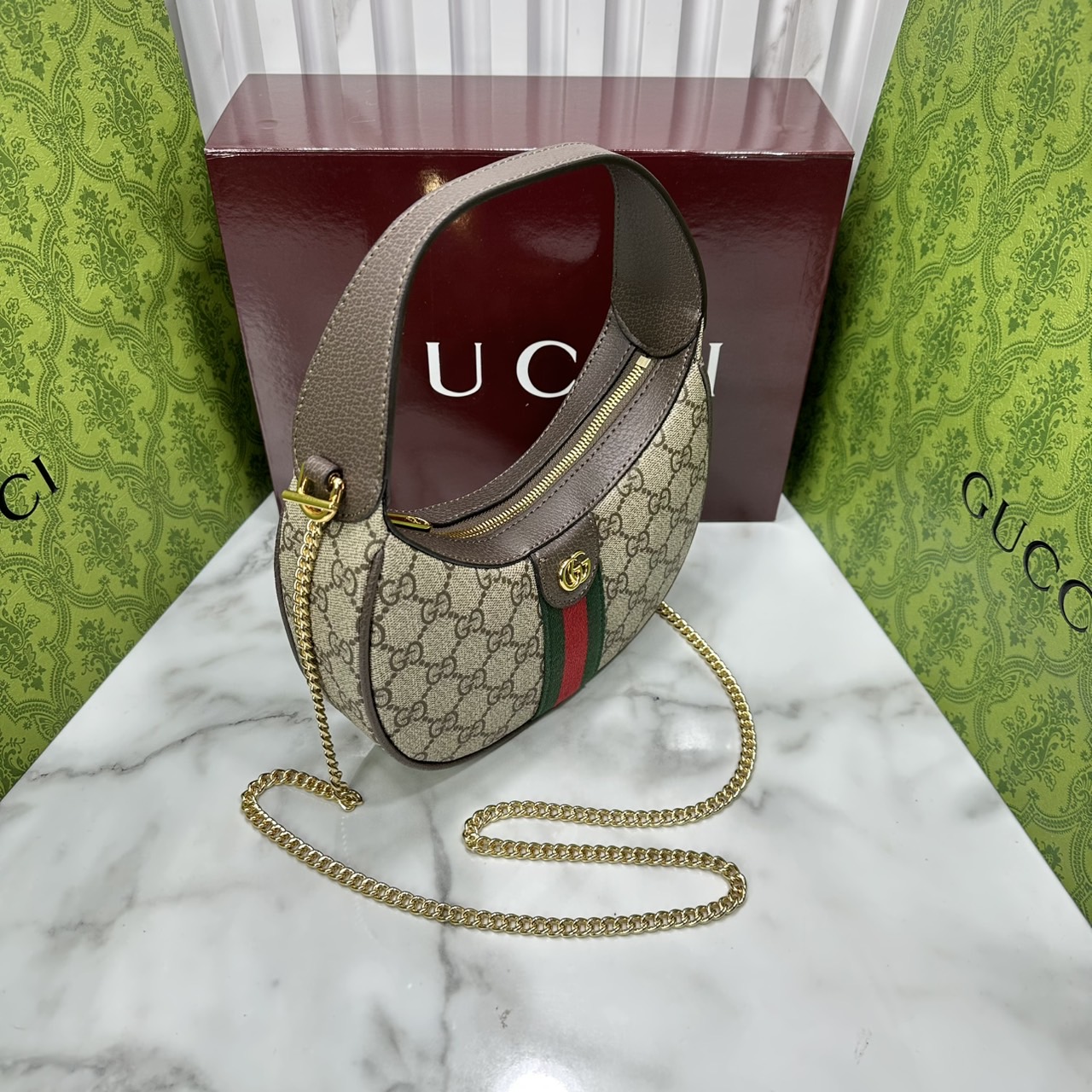 ORI หนังแท้ | Gucci Ophidia small shoulder bag / Gucci Hobo Bag กระเป๋าสะพายทรงโฮโบรูปพระจันทร์ มอบชีวิตชีวาให้กับมรดกของแบรนด์ด้วยแถบ Web