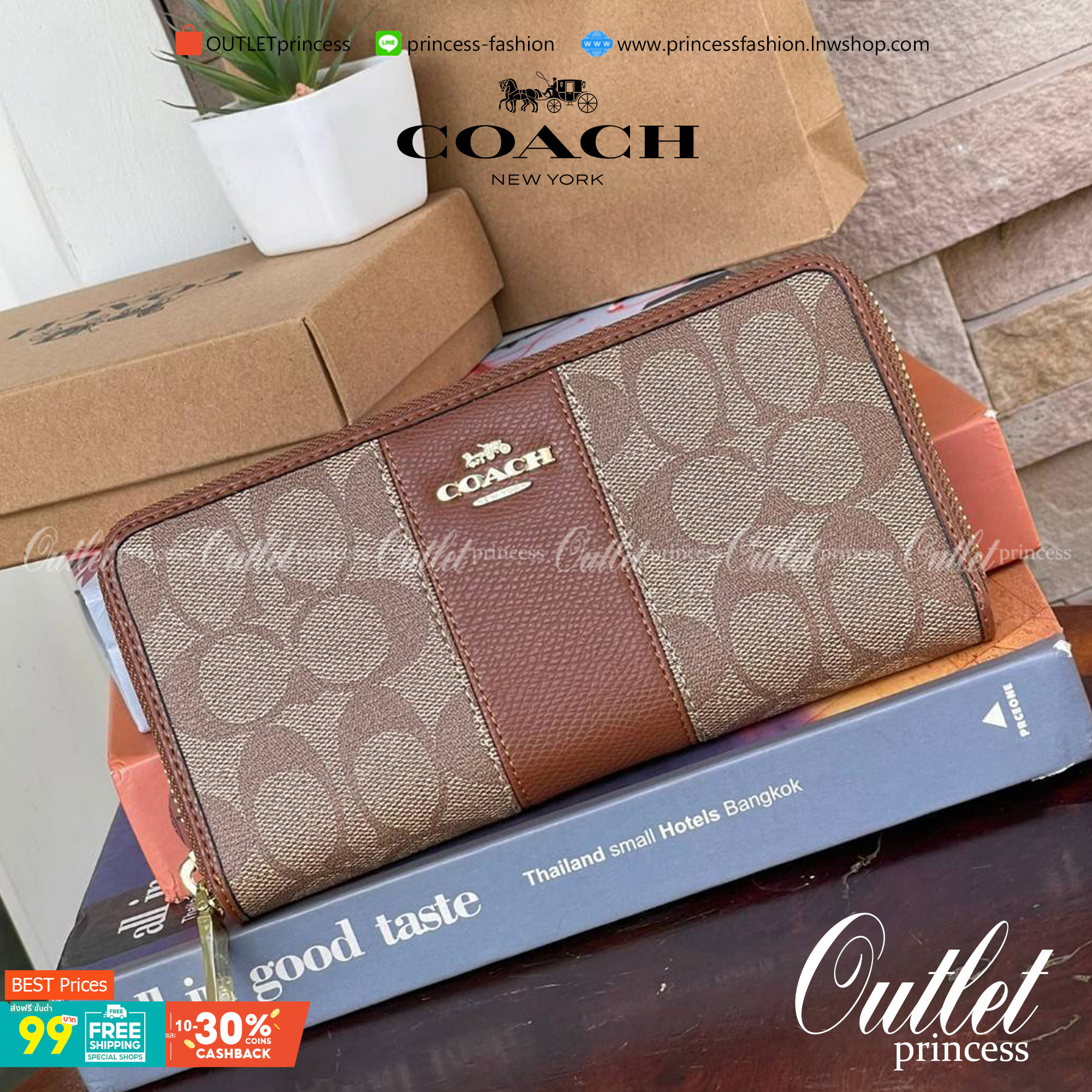 COACH F54630 ACCORDION ZIP WALLET IN SIGNATURE เป็นกระเป๋าสตางค์ที่เหมาะกับการใช้งาน นอกจากเพิ่มความมั่นใจแล้ว ยังทำให้ชีวิตของเราง่ายขึ้นอีกด้วย โดยการเปิดปิดแบบซิปรอบ สามารถใส่ธนบัตร เหรียญ บัตรต่างๆได้หลายใบเลยทีเดียว ขนาดของกระเป๋าสามารถถือแทนกระเป๋าค