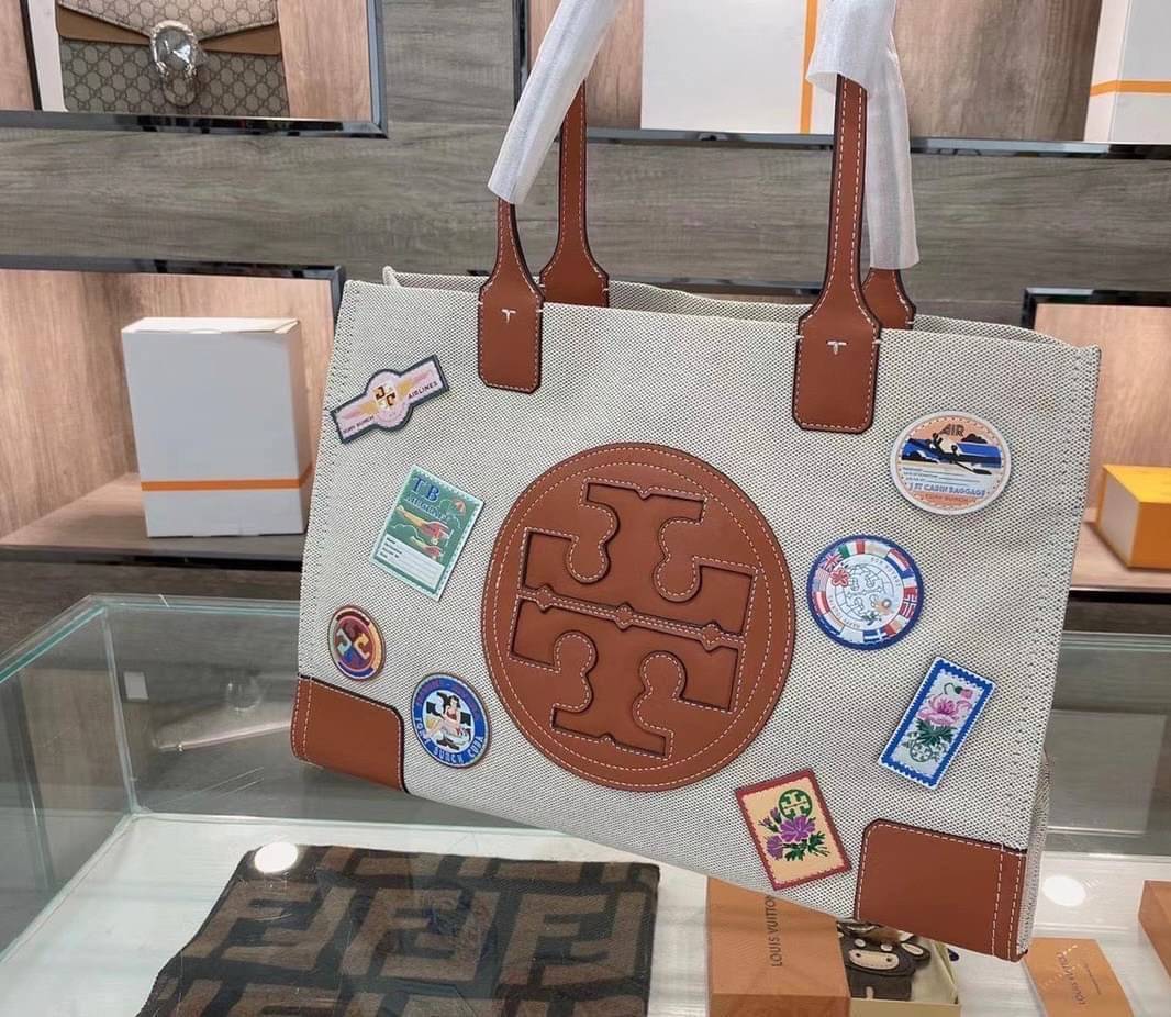 Tory Burch Canvas and Metallic Tote Bag 16”