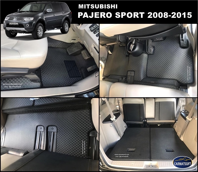 พรมปูพื้นรถยนต์PAJERO SPORT (ปี2008-2015) ลายไบเค่นสีดำ+แผ่นกันสึก เต็มคัน