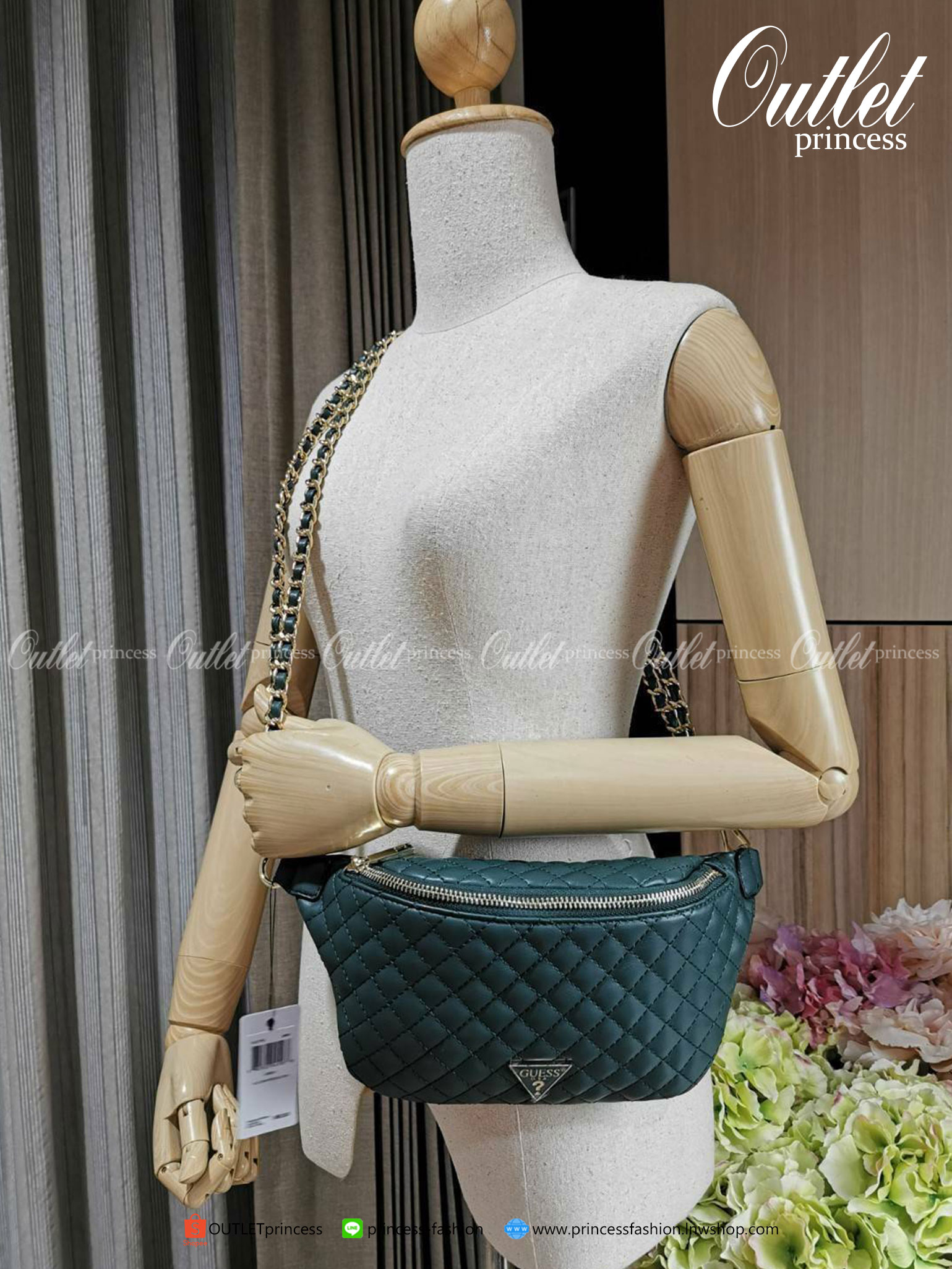 ของแท้ 100% Guess Woman Factory Belt Bag กระเป๋าสะพาย/คาดเอว/คาดอก รุ่นใหม่ดีไซน์ยอดนิยม สีเขียว