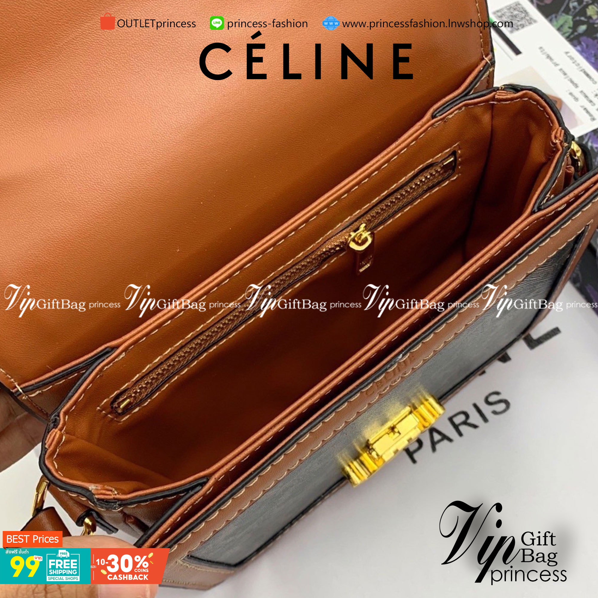 VIP 】𝗖𝗘𝗟𝗜𝗡𝗘 CROSSBODY VIP GIFT MEDIUM/TEEN TRIOMPHE BAG IN TRIOMPHE CANVAS AND CALFSKIN มี 2 ขนาด งานสวยอยู่ทรงเปิดปิดด้วยตัวล้อคด้านหน้า ภายในมีช่องใส่ของหลัก พร้อมช่องซิป ใส่กระเป๋าสตางค์กลาง + มือถือได้ ท