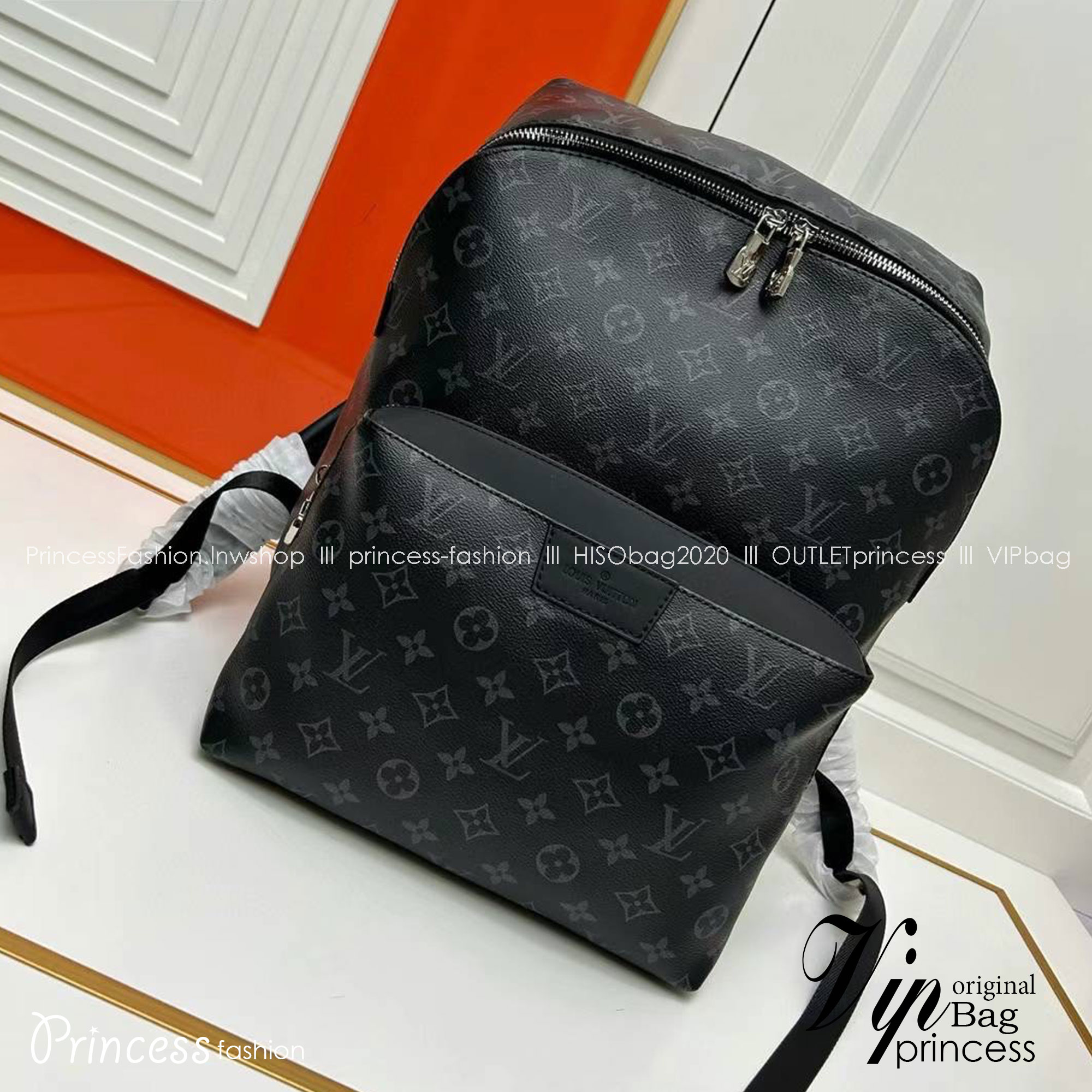 LV Discovery Backpack MM Monogram canvas / LV Backpack Black กระเป๋าเป้โมโนแกรมสีดำคลาสสิก เกรดออริ สลับแท้ 1:1 ใช้ต่างประเทศได้