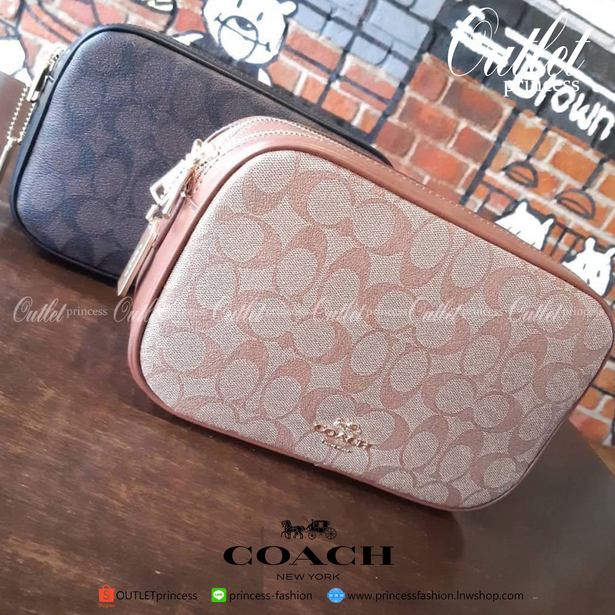 COACH F68168 JES CROSSBODY IN SIGNATURE CANVAS รุ่นยอดฮิต!! กระเป๋าสะพายข้าง รุ่น 2 ซิป ใบใหญ่จุใจ สีคลาสสิคขายดี!!