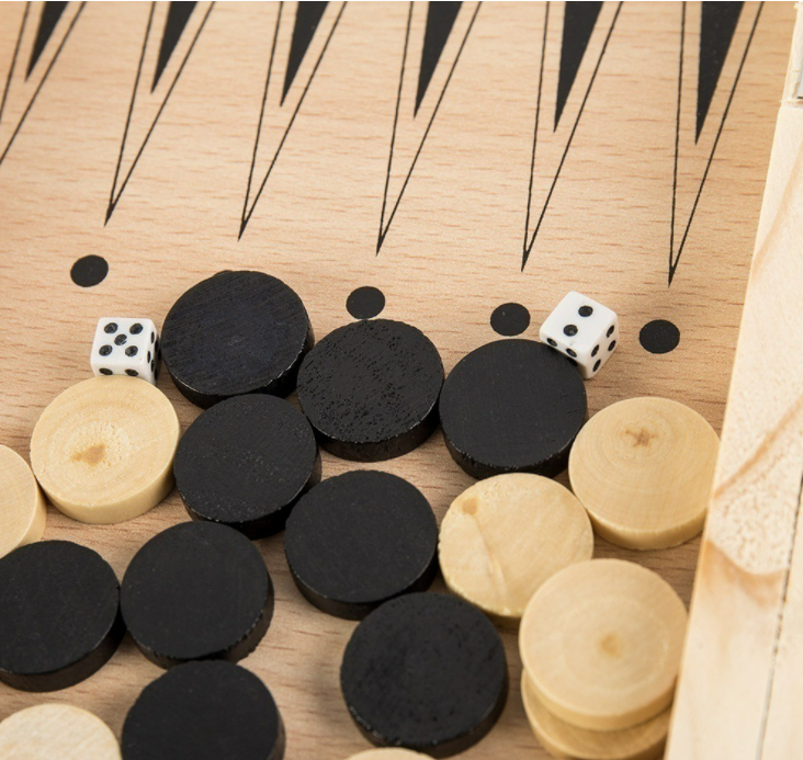 ชุดหมากรุกสากลไม้พับได้ 3 ใน 1 พร้อมหมากฮอสและแบ๊กเกมม่อน (Chess,Checker,Backgammon)