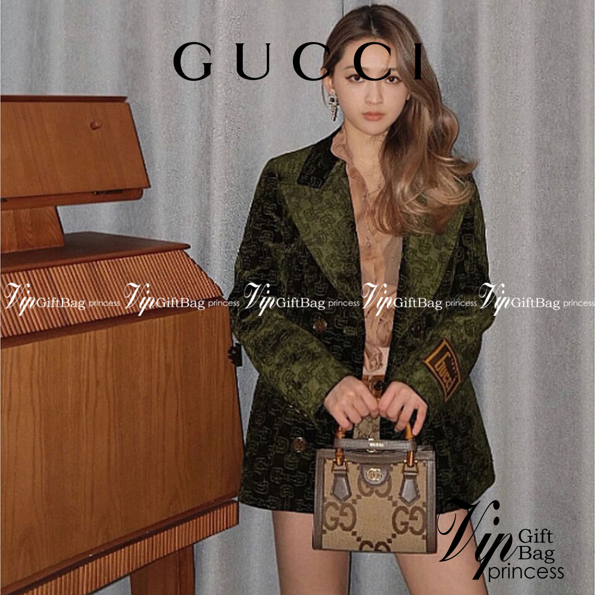 หนังแท้ Gucci Diana jumbo GG tote bag Mini พร้อมส่งที่ไทย Brown Camel and ebony jumbo GG canvas ภาพสินค้าถ่ายจากงานขายจริง ใช้งานต่างประเทศได้ค่ะ