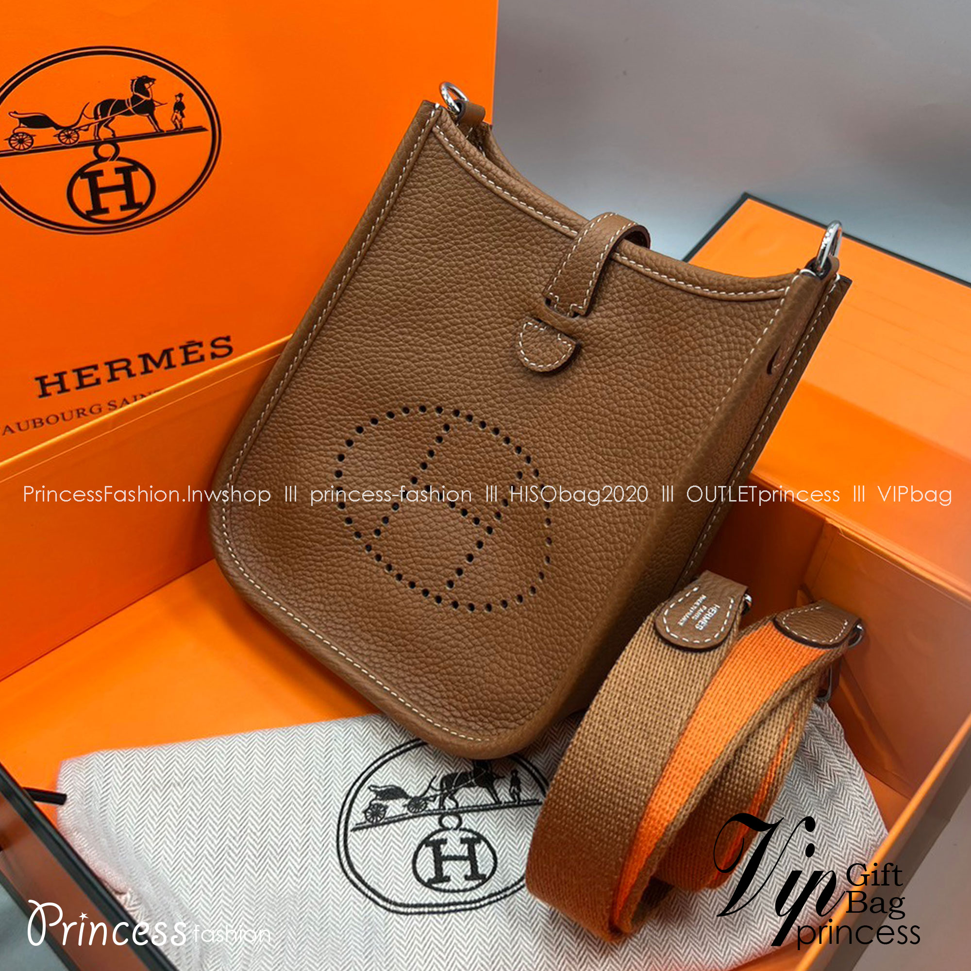 HERMES evelyne mini bag Luxury Bag กระเป๋าสะพายแบรนด์ดัง แบรนด์หรู คลาสสิกตลอดกาล ใช้ได้ทั้งชายหญิง ใบเดียวจบ สวยรวยปัง เกรดท็อปออริจินอล ภาพสินค้าถ่ายจากงานขายจริง ใช้งานต่างประเทศได้