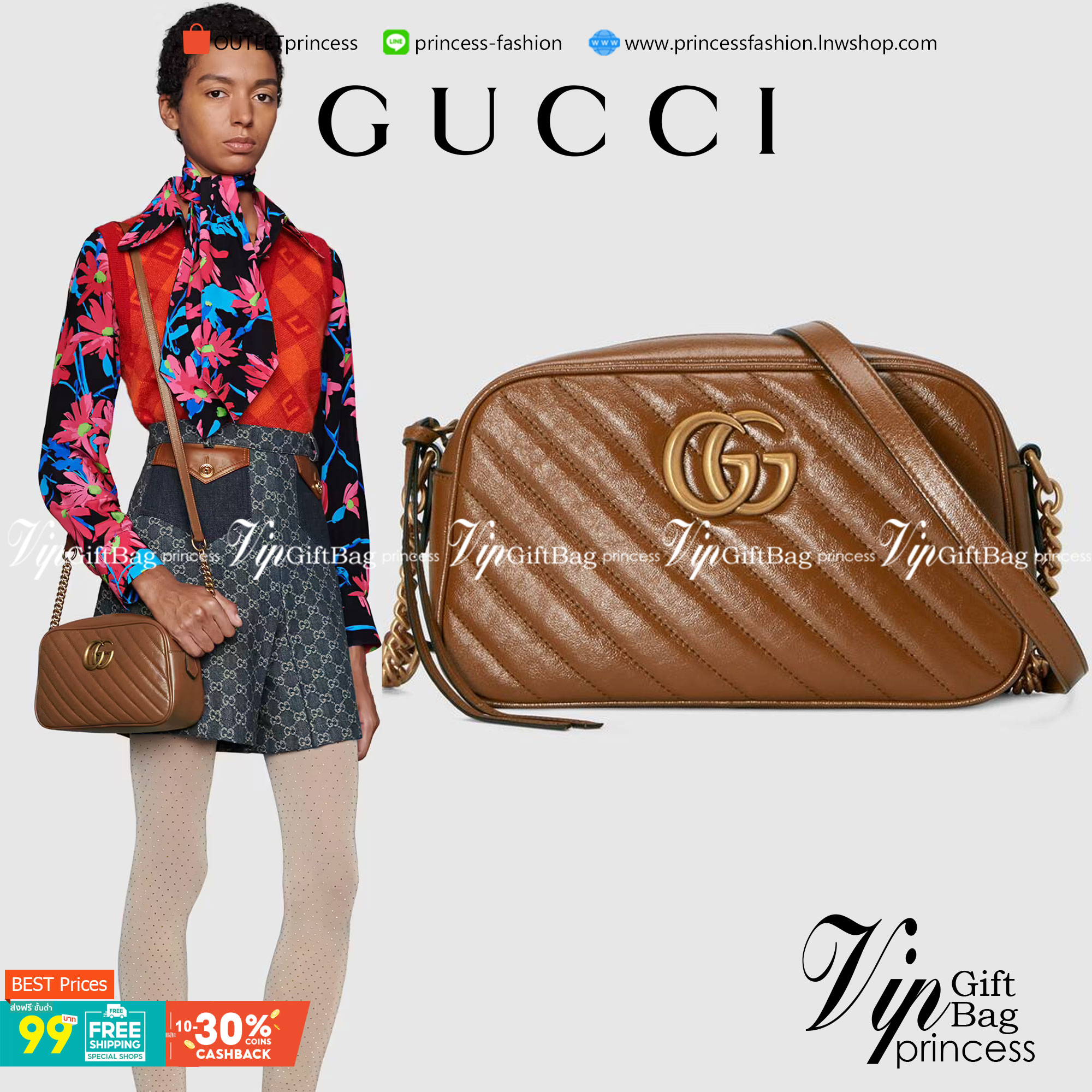 VIP 】หนังแท้ GUCCI GG Marmont small matelassé shoulder bag พร้อมส่งที่ไทย The small GG Marmont chain shoulder bag has a softly structured shape and a zip top closure with the Double G hardware. The chain shoulder strap has a leather shoulder detail. Made 