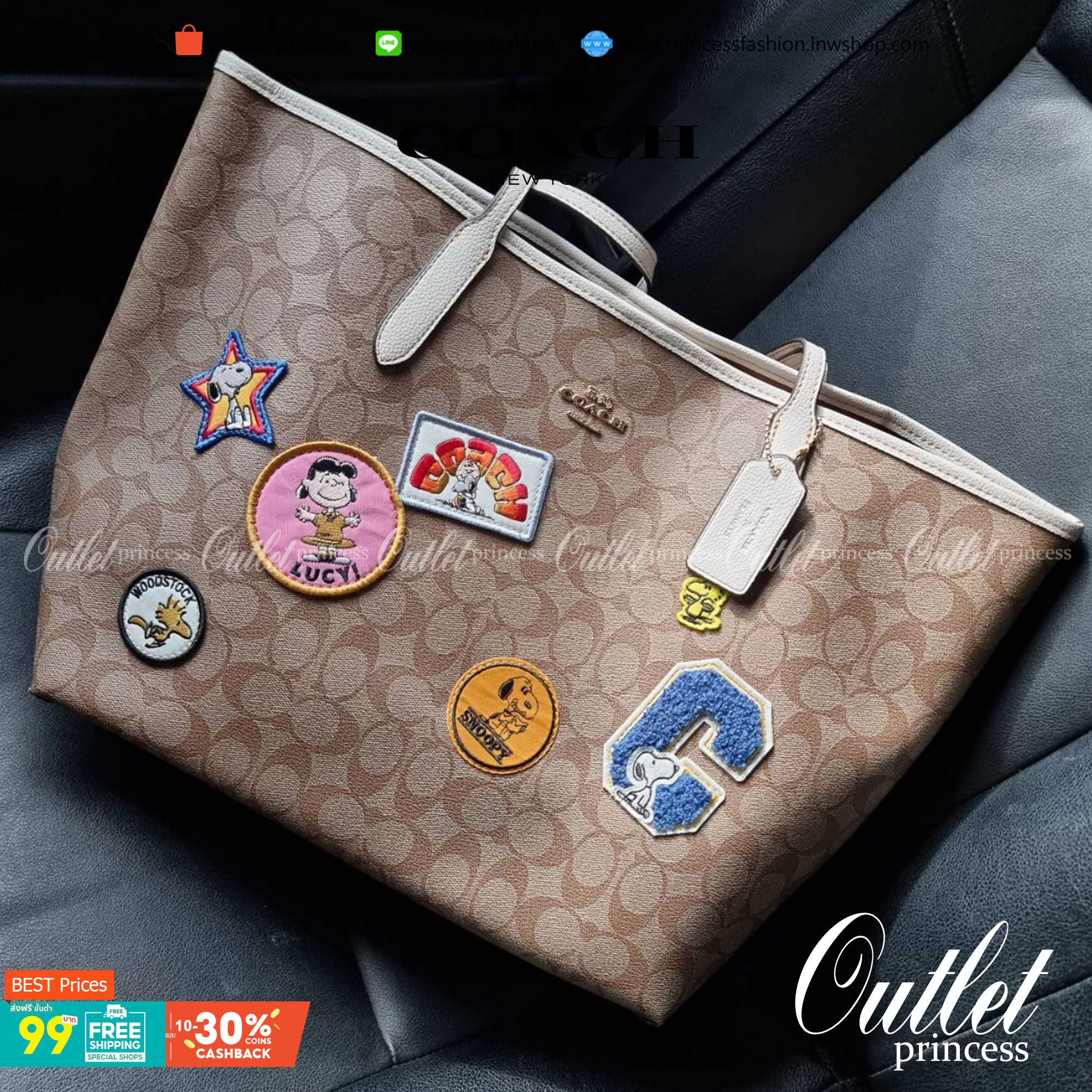 COACH C4292 COACHxPEANUTS CITY TOTE IN SIGNATURE CANVAS WITH VARSITY PATCHES กระเป๋าทรงโท้ทใบใหญ่ กับคอลเลคชั่นคอลแลบใหม่ล่าสุด น่ารักด้วยเหล่าผองเพื่อนสนู้ปพี สวยโดดเด่นมากๆ ใบนี้ใส่ของได้ของครบครัน จุได้แบบไม่ต้องกลัวเต็ม!! วัสดุหนังแคนวาสคุณภาพดี ปากกร