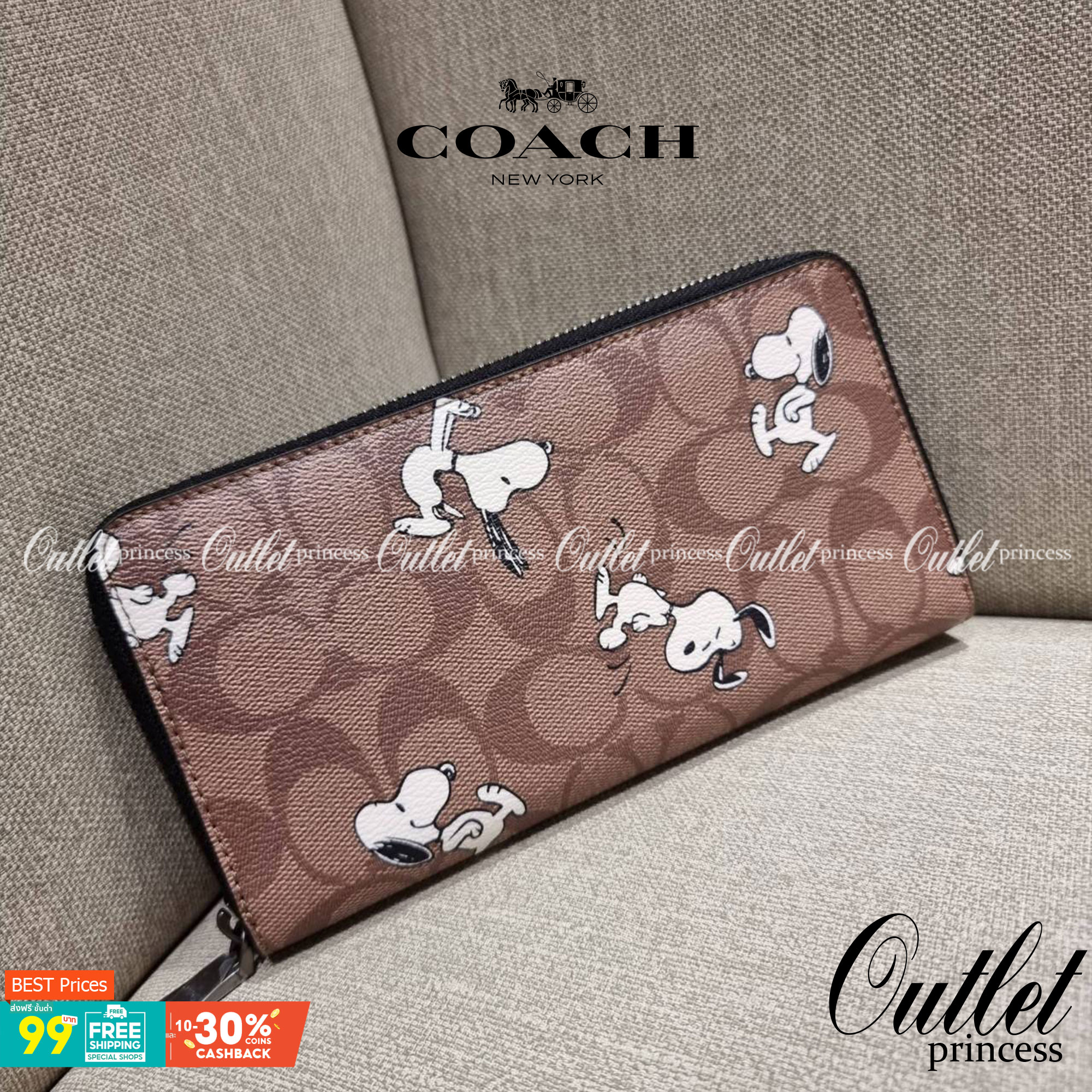 COACH C4327 COACH x PEANUT ACCORDION ZIP WALLET IN SIGNATURE CANVAS WITH SNOOPY PRINT คอลเลคชั่นใหม่ กระเป๋าสตางค์ใบยาว ลายสนูปพี น่ารักน่าใช้ สีคลาสสิค ใช้ได้ตลอดกาลไม่มีตกเทรนด์ วัสดุหนังแคนวาสเคลือบลาย ภายในใส่บัตรได้เยอะ มีช่องซิปแยก ใส่โทรศัพท์ได้ พก