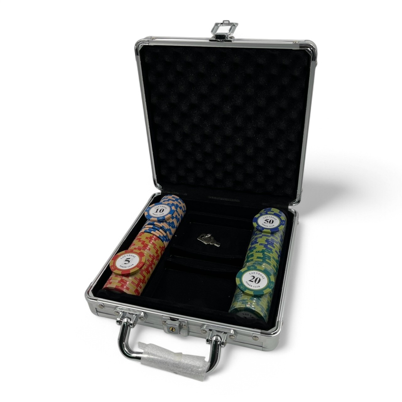 ชุดชิปโป๊กเกอร์เกรดพรีเมี่ยมLasvegas พร้อมกระเป๋าอลูมิเนียมสีขาวขนาดบรรจุ 100เหรียญ
