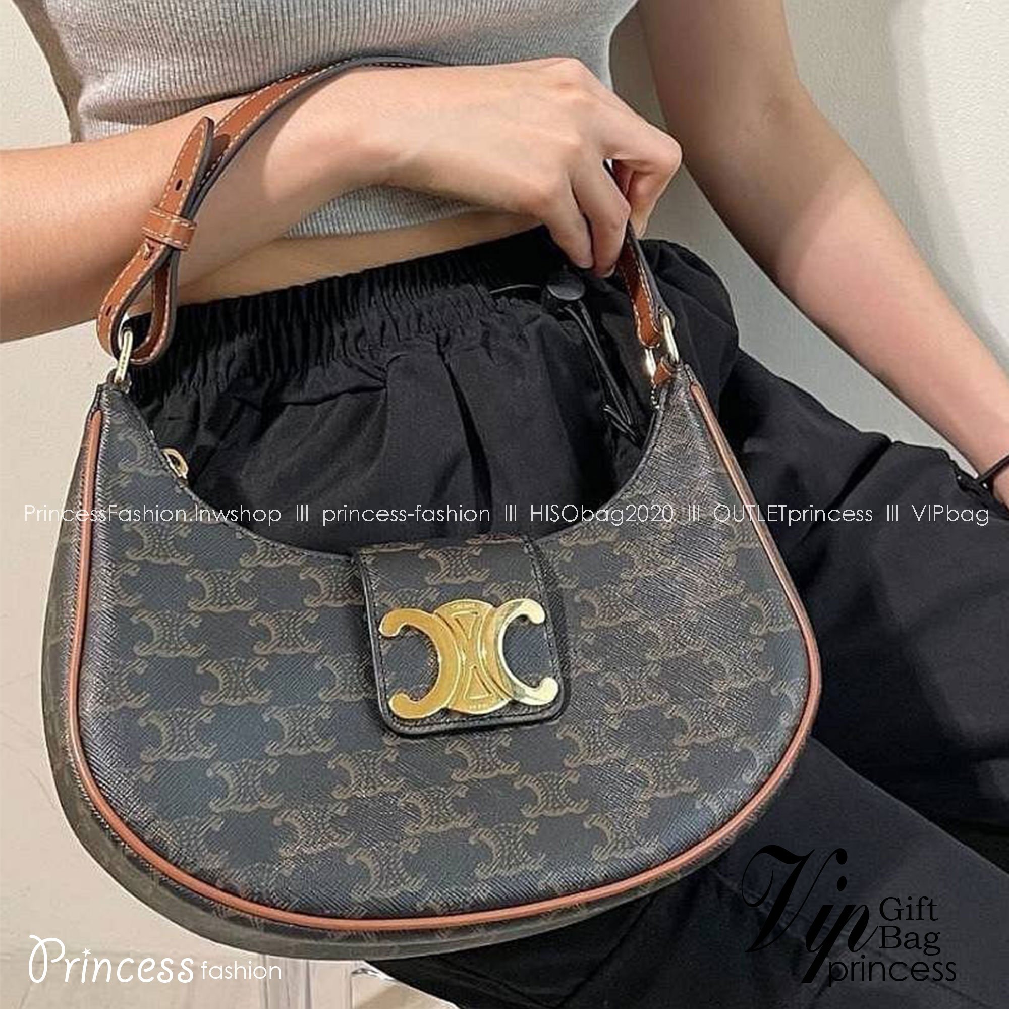 CELINE AVA TRIOMPHE SOFT BAG IN TRIOMPHE CANVAS AND CALFSKIN / CELINE SHOULDER BAG วัสดุ TRIOMPHE CANVAS รุ่นใหม่ล่าสุดดีไซน์สวยหรู หนังสวยอยู่ทรง ภายในโล่งกว้าง