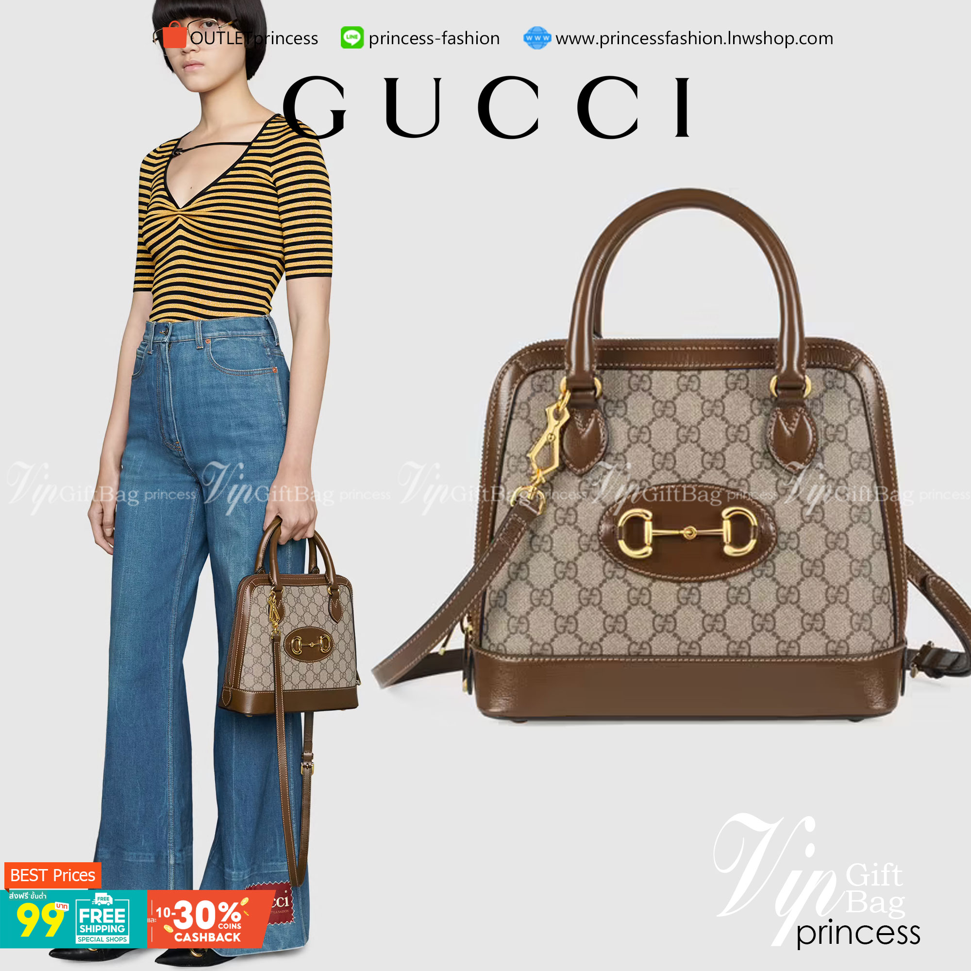 VIP GIFT 】หนังแท้ GUCCI Horsebit 1955 small top handle bag