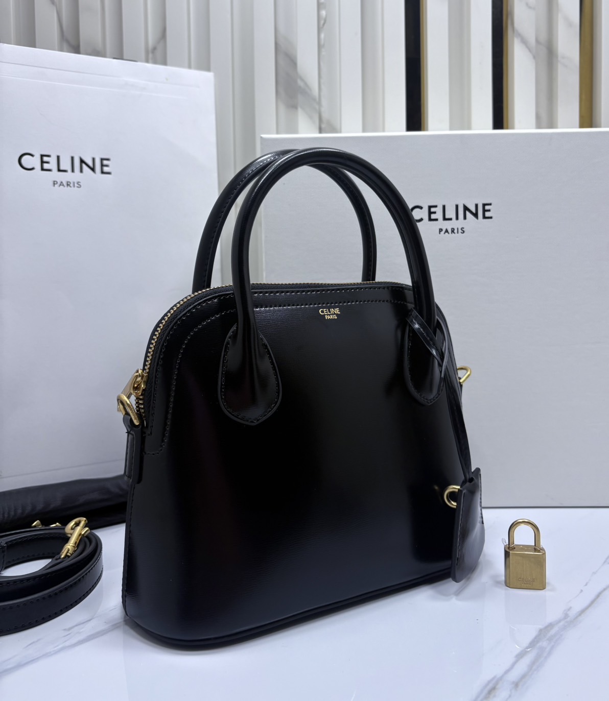 ORI หนังแท้ | CELINE TEEN HONORINE BAG IN Triomphe Canvas and Leather กระเป๋าสะพายทรงอัลม่าโท้ท พร้อมหูจับในตัว สวยเรียบหรู