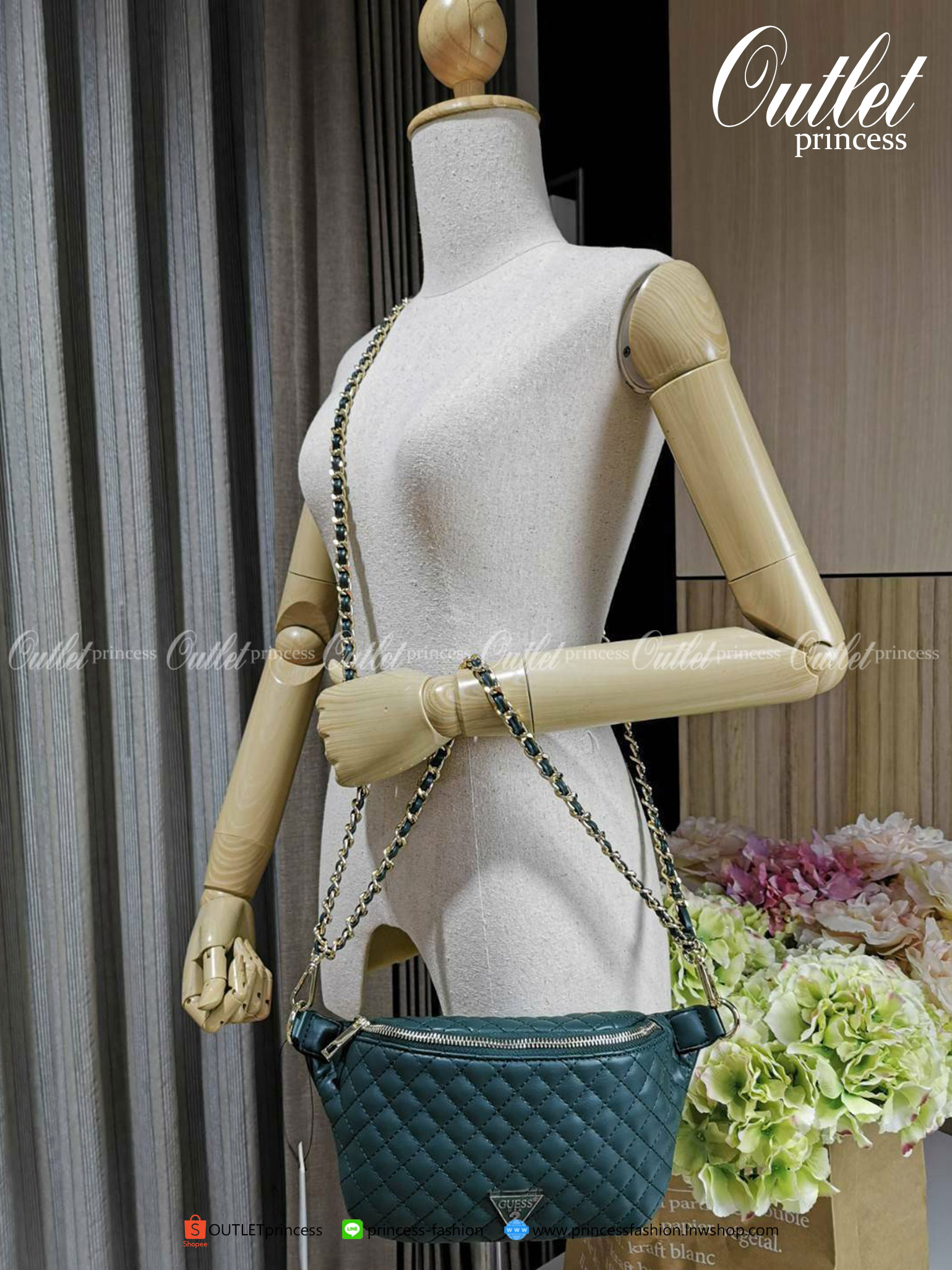 ของแท้ 100% Guess Woman Factory Belt Bag กระเป๋าสะพาย/คาดเอว/คาดอก รุ่นใหม่ดีไซน์ยอดนิยม สีเขียว