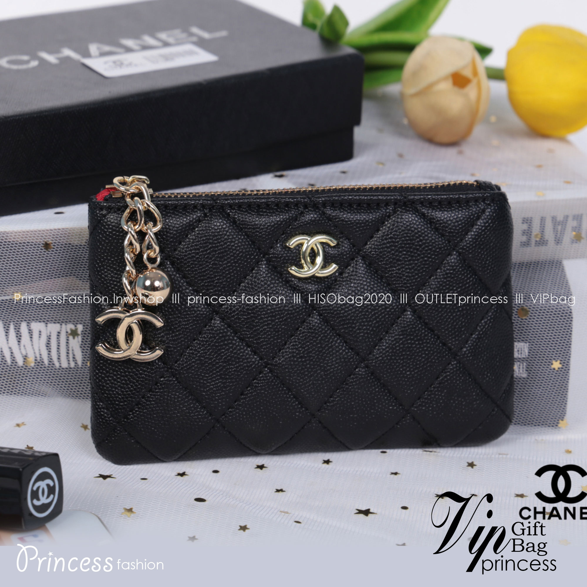 CHANEL Wallet Coin Pouch New / chanel o case black caviar สวยหรู ดูแพง น่าใช้มากค่ะ พร้อมสายโซ่สำหรับห้อยพวงกุญเเจ อะไหล่ทองทั้งใบ