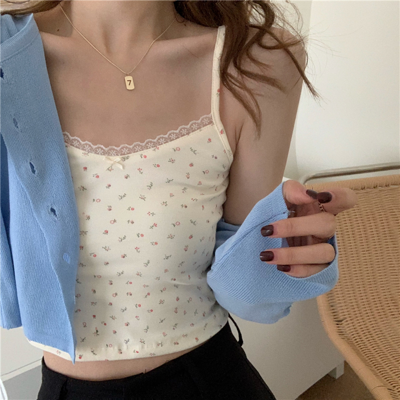 พร้อมส่ง💒🏄🏻♀️ Sunny picked สายเดี่ยวลายดอกมินิมอล (37843)