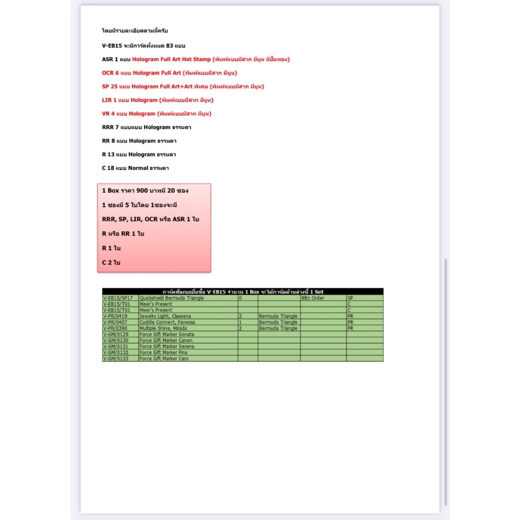 แวนการ์ด VGT-V-EB15: Twinkle Melody (VGT-V-EB15) 1 กล่อง 20 ซอง