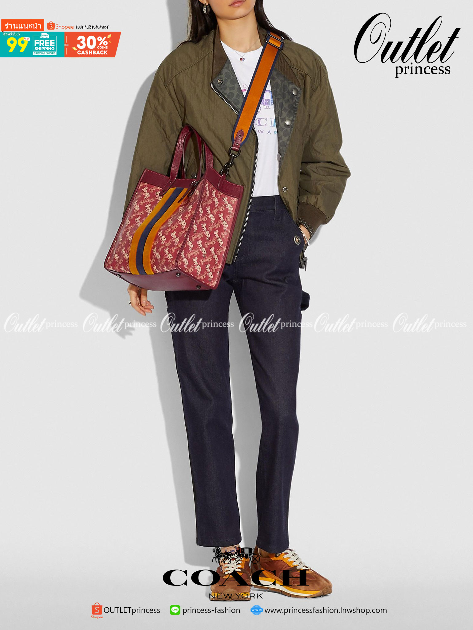 OUTLET 】Coach Field Tote With Horse And Carriage Print พร้อมส่งที่ไทย