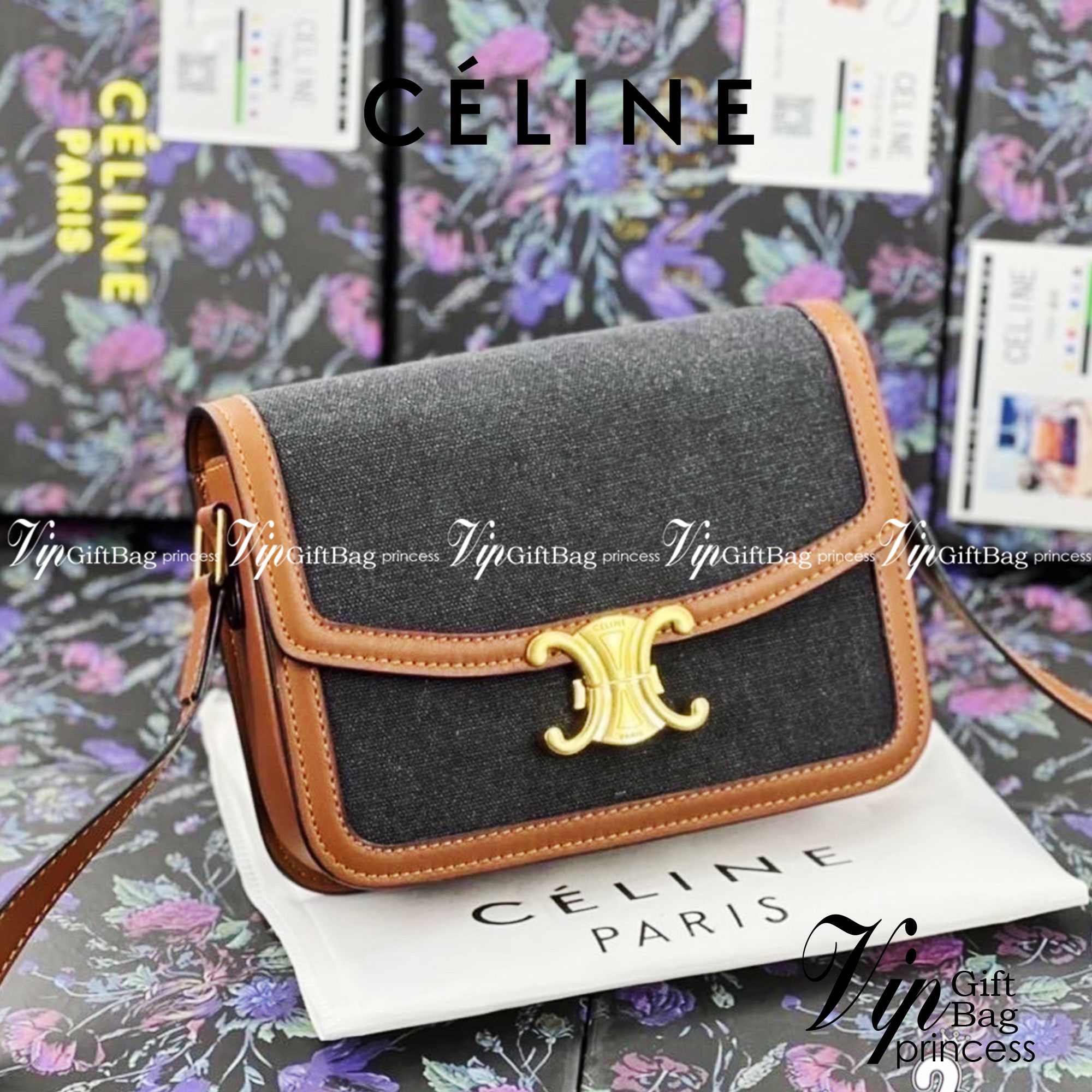 CELINE TRIOMPHE CROSSBODY BAG วัสดุ TRIOMPHE CANVAS & LEATHER ทรงเหลี่ยมหนังสวยหรูอยู่ทรงเปิดปิดด้วยฝาปิดโลโก้แบรนด์อะไหล่ทอง งานปั้มทุกจุดคอมพลีทได้ทุกลุค จะ Formal แบบทางการ หรือจะ Everyday look แฮงค์เอาท์กับเพื่อนสาวได้สบายชิวๆ ไม่มีไม่ได้แล้ว ช๊อปด่วน