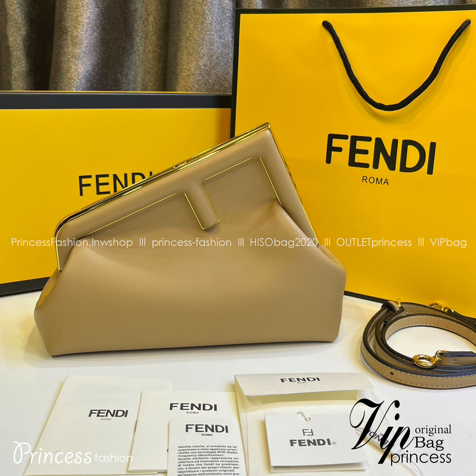 พร้อมส่ง 6 สี FENDI First Midi bag กระเป๋าทรงคลัชมาพร้อมสายสะพาย รูปลักษณ์สวยงามทันสมัย 🧡 เกรดออริจินอล 1:1 สลับแท้ ใช้งานต่างประเทศได้