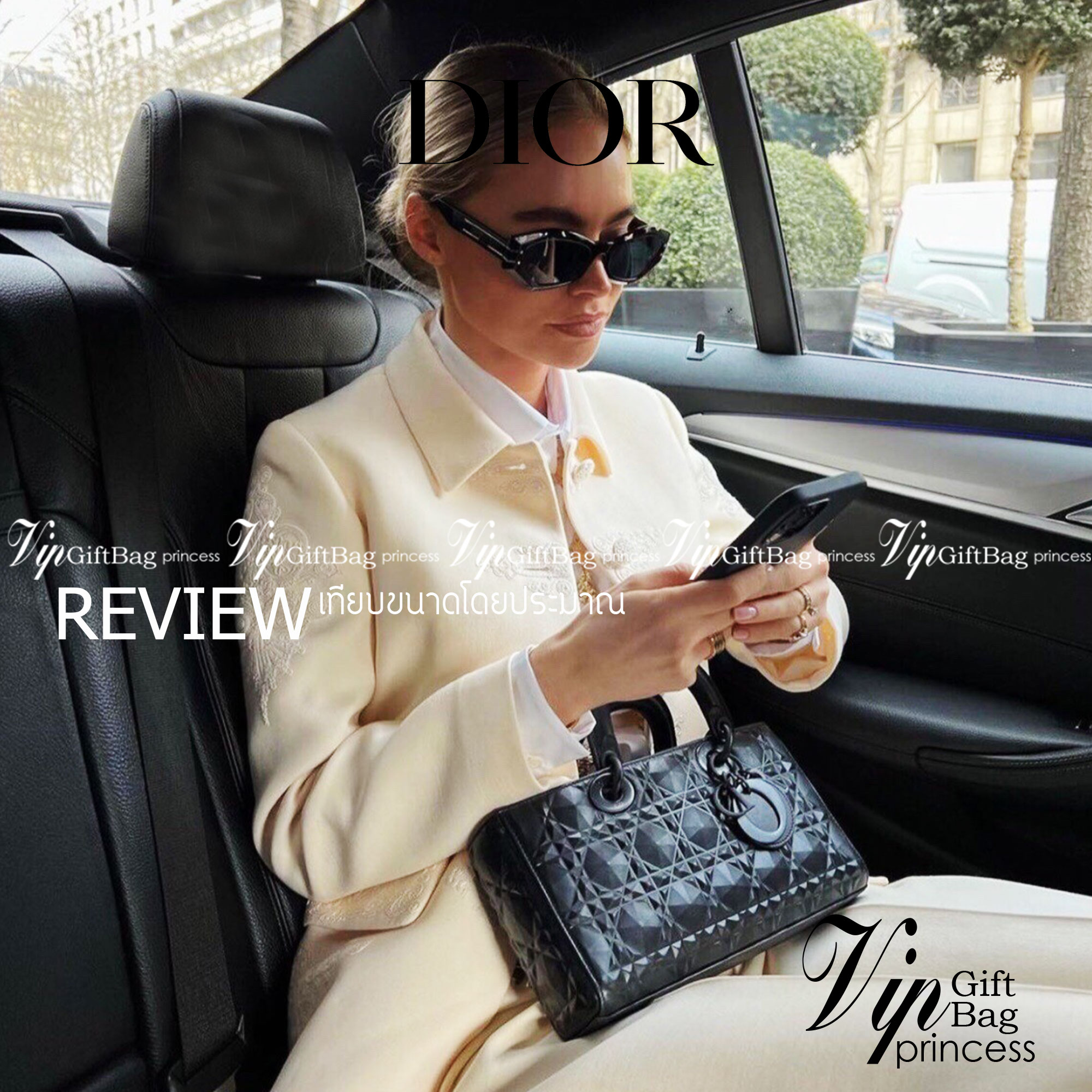 หนังแท้ DIOR LADY D-JOY BAG Cannage Calfskin with Diamond Motif กระเป๋าสะพาย ของความสง่างามเอกลักษณ์ Lady Dior รังสรรค์ขึ้นจากหนังลูกวัว Cannage ที่มีลวดลายเพชร เสน่ห์ที่ประดับประดาอย่างหรูหรา มีสายสะพายโซ่แบบถอดได้ ภาพสินค้าถ่ายจากงานขายจริง ใช้งานต่างปร